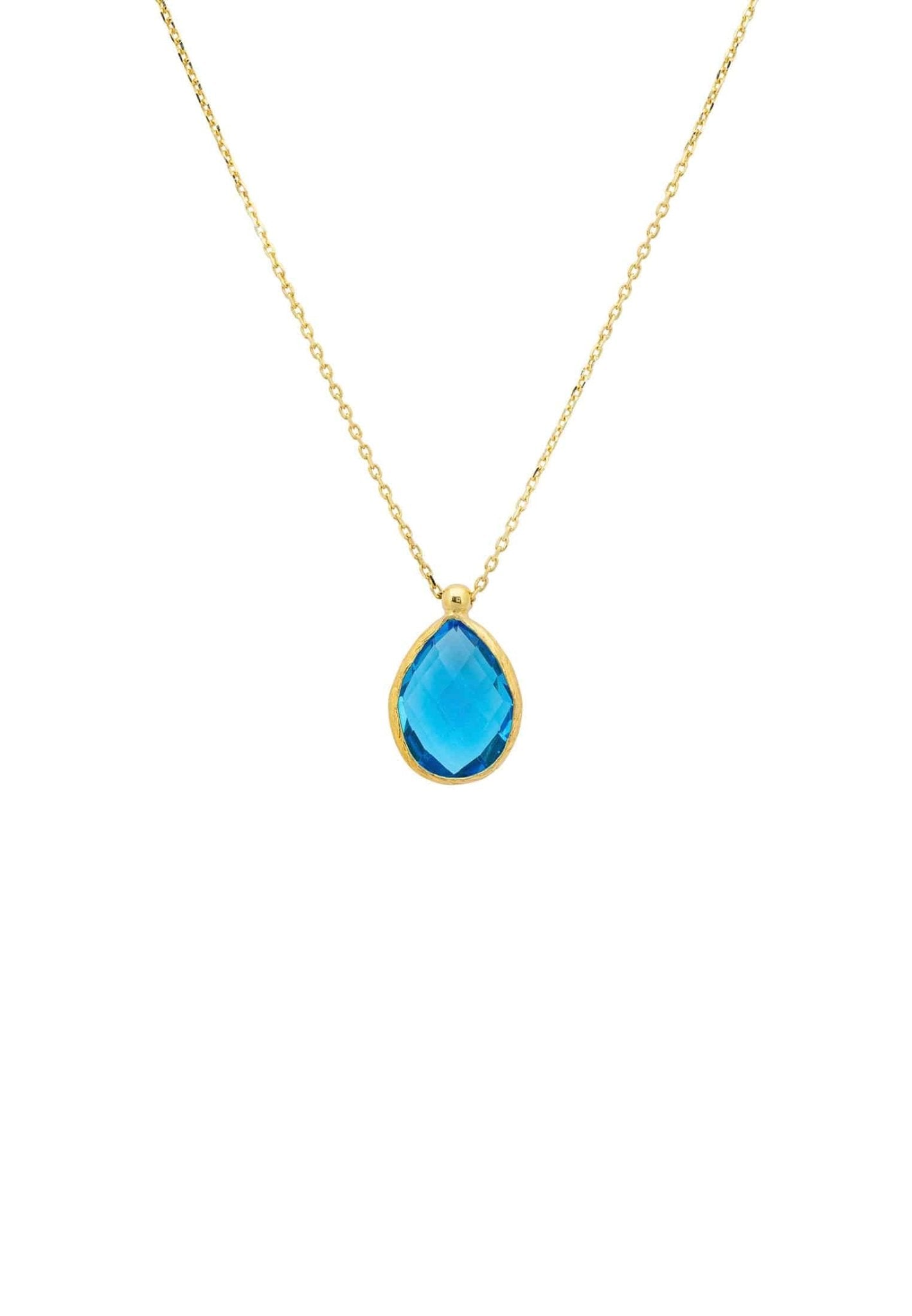 Petite Drop Necklace Gold Blue Topaz Hydro - LATELITA Necklaces