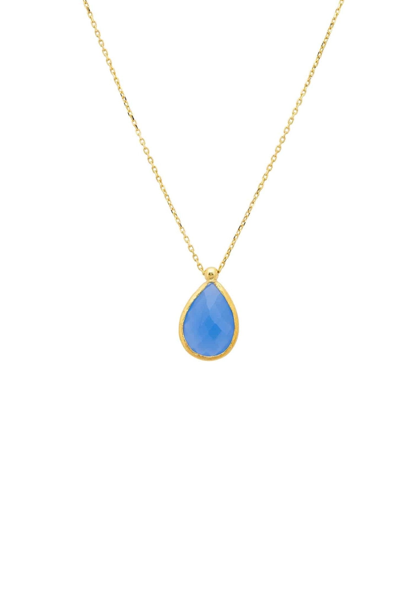 Petite Drop Necklace Gold Dark Blue Chalcedony - LATELITA Necklaces