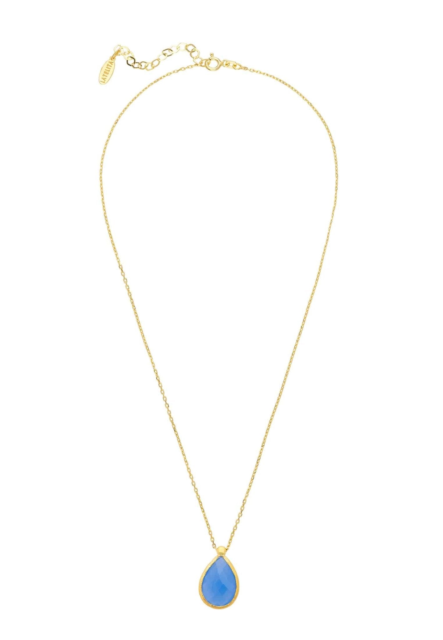 Petite Drop Necklace Gold Dark Blue Chalcedony - LATELITA Necklaces