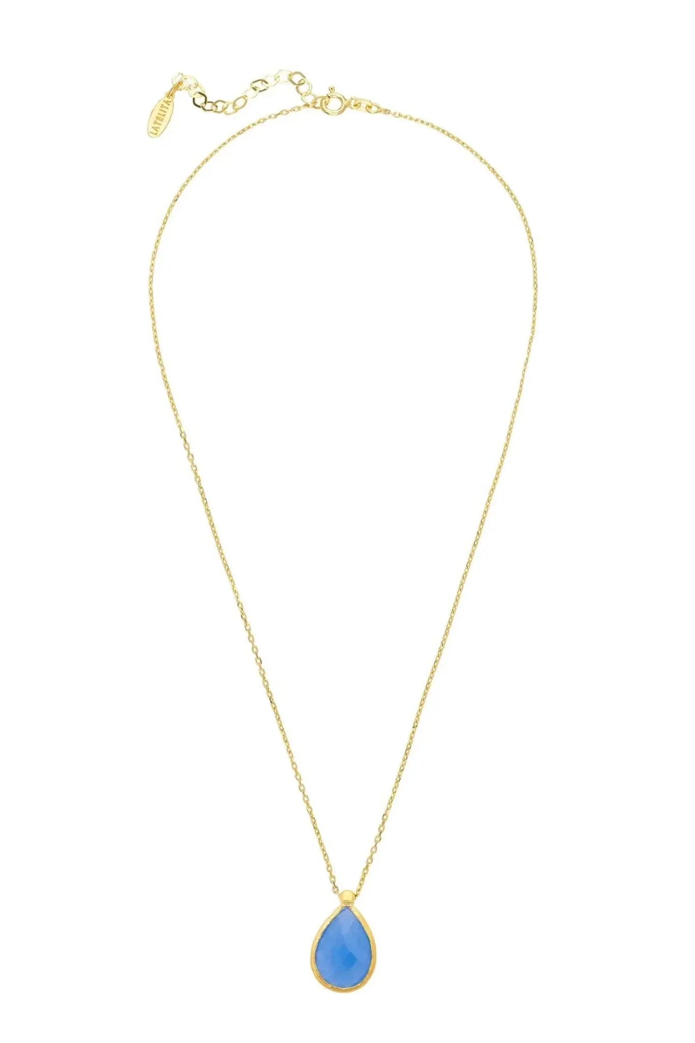 Petite Drop Necklace Gold Dark Blue Chalcedony - LATELITA Necklaces