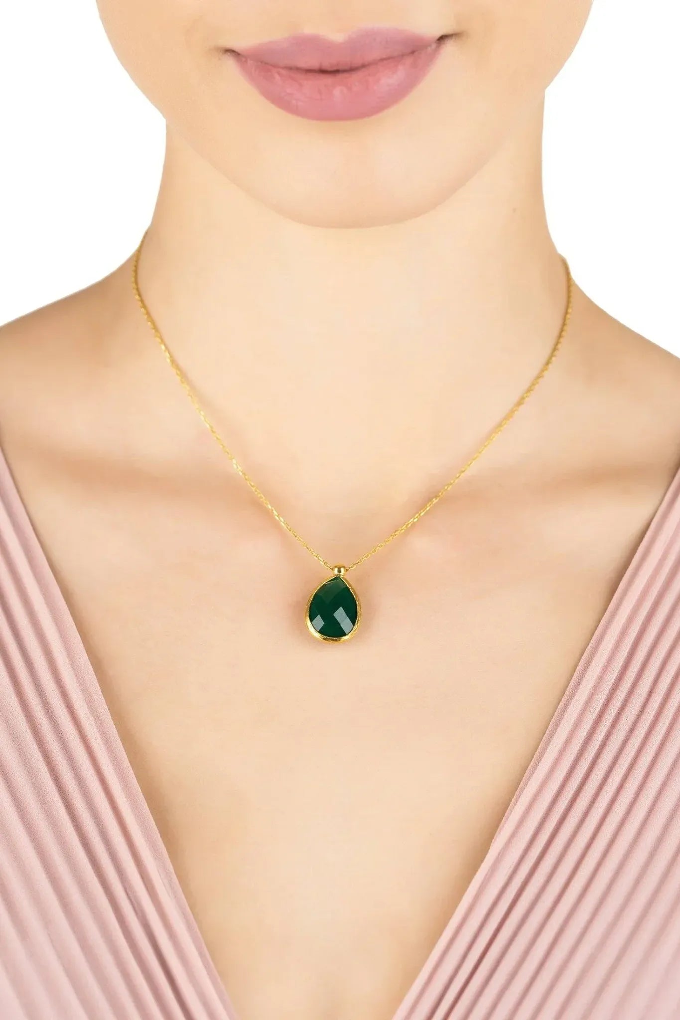 Petite Drop Necklace Gold Green Onyx - LATELITA Necklaces