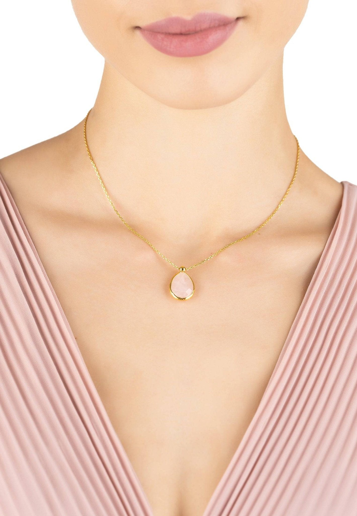 Petite Drop Necklace Gold Rose Quartz - LATELITA Necklaces