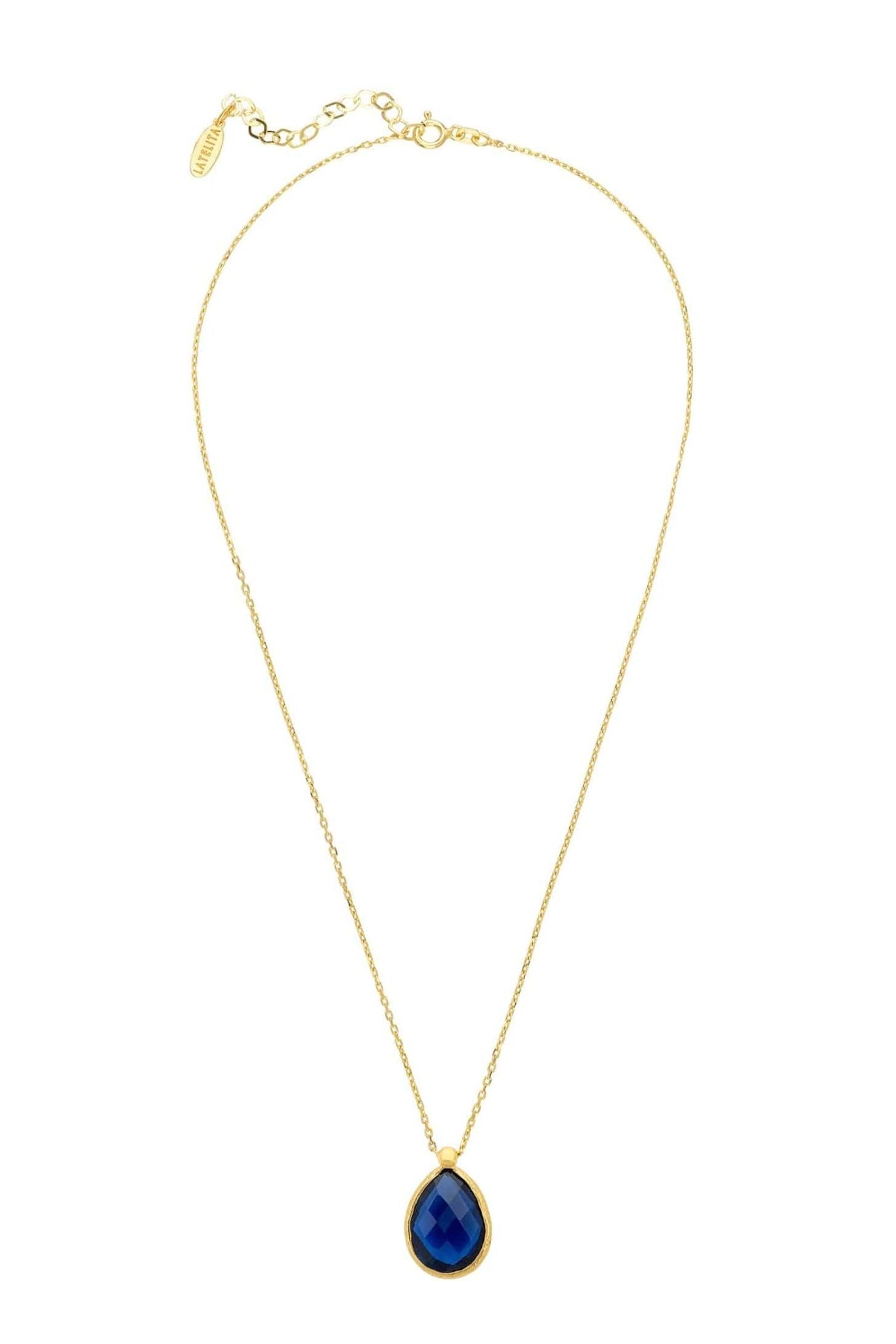 Petite Drop Necklace Gold Sapphire Hydro - LATELITA Necklaces