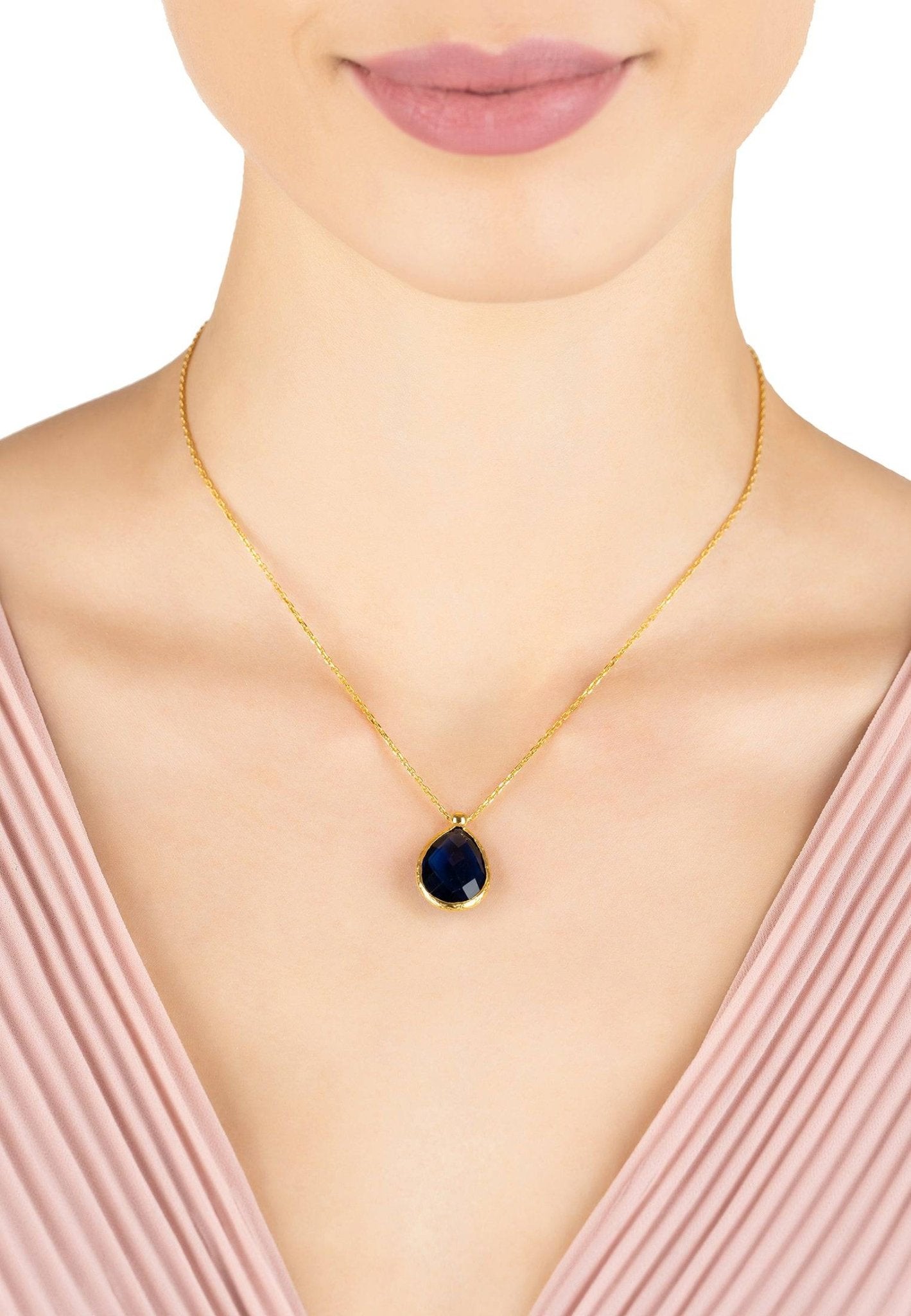 Petite Drop Necklace Gold Sapphire Hydro - LATELITA Necklaces