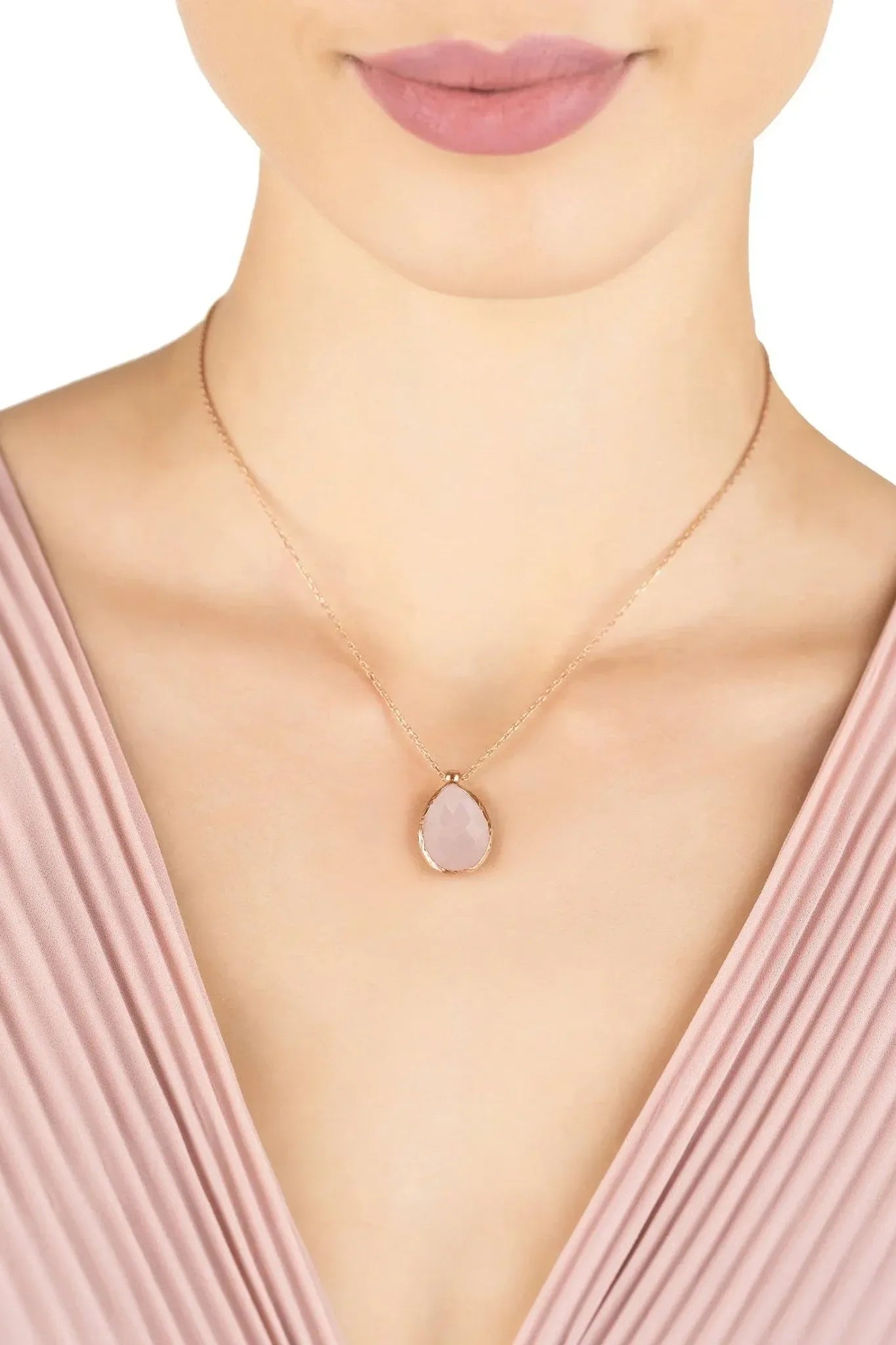 Petite Drop Necklace Rosegold Rose Quartz - LATELITA Necklaces