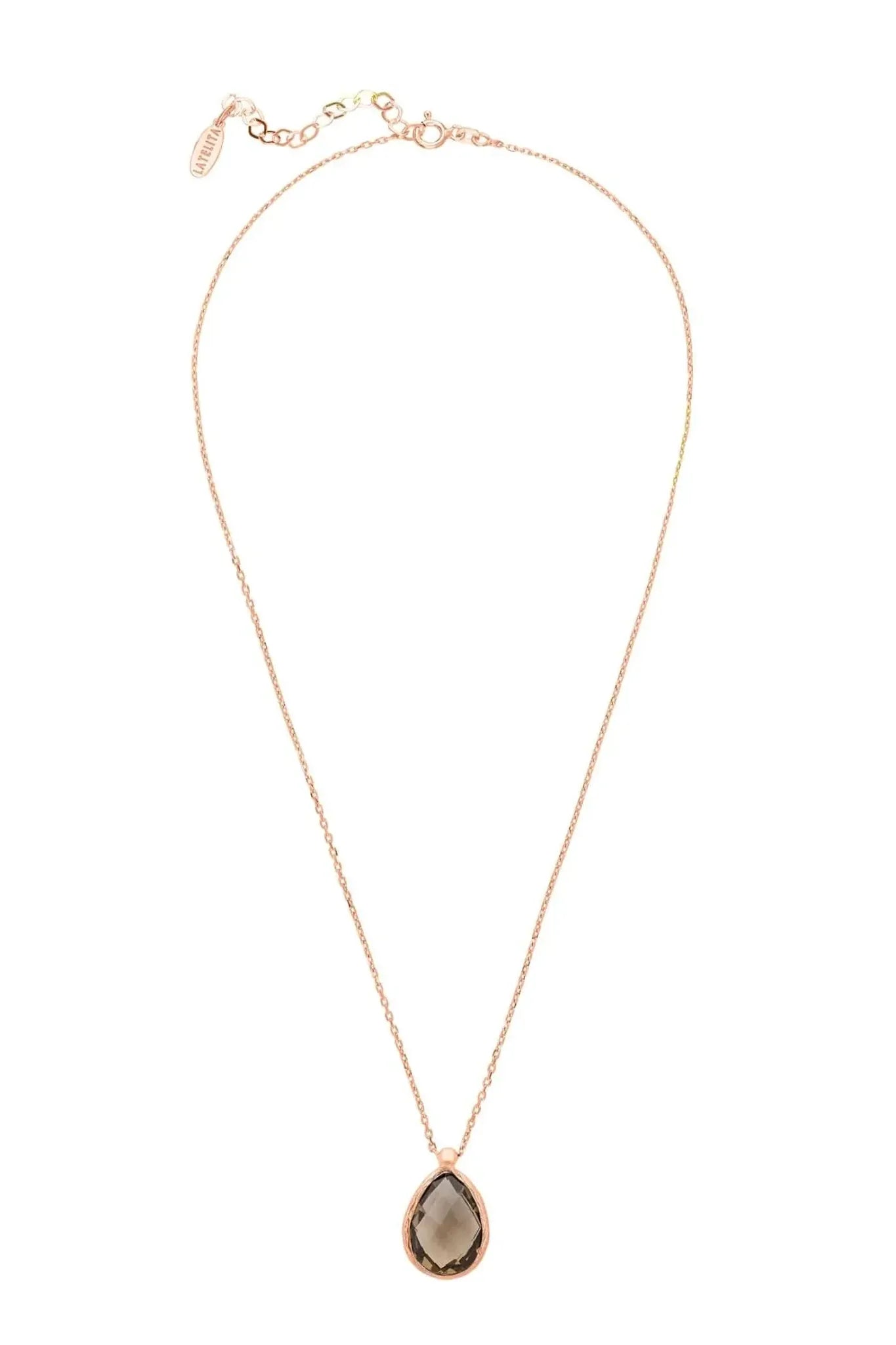 Petite Drop Necklace Rosegold Smokey Quartz Hydro - LATELITA Necklaces