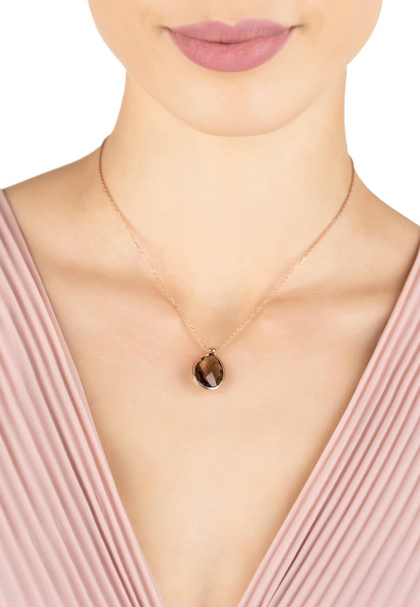 Petite Drop Necklace Rosegold Smokey Quartz Hydro - LATELITA Necklaces