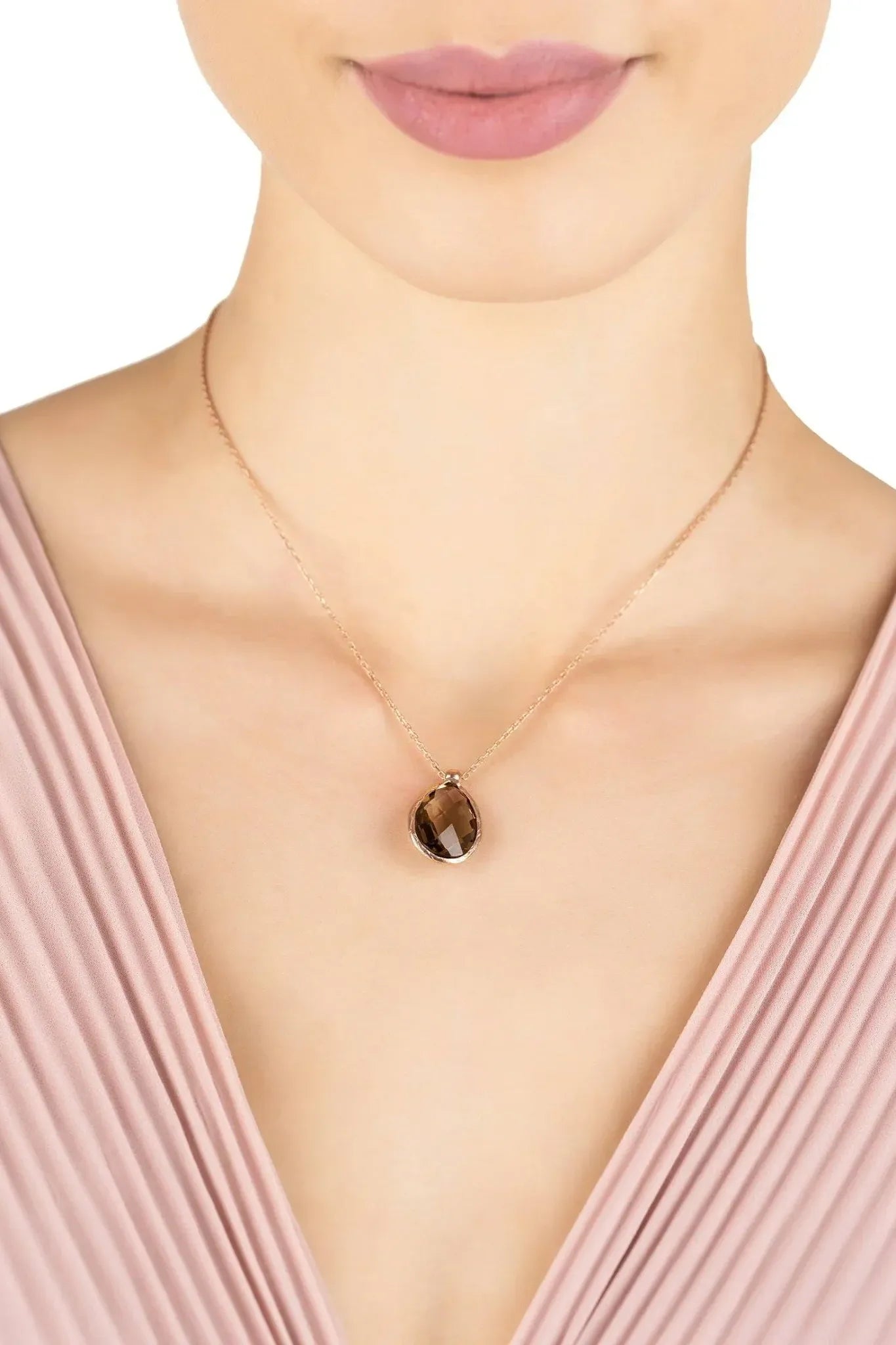 Petite Drop Necklace Rosegold Smokey Quartz Hydro - LATELITA Necklaces