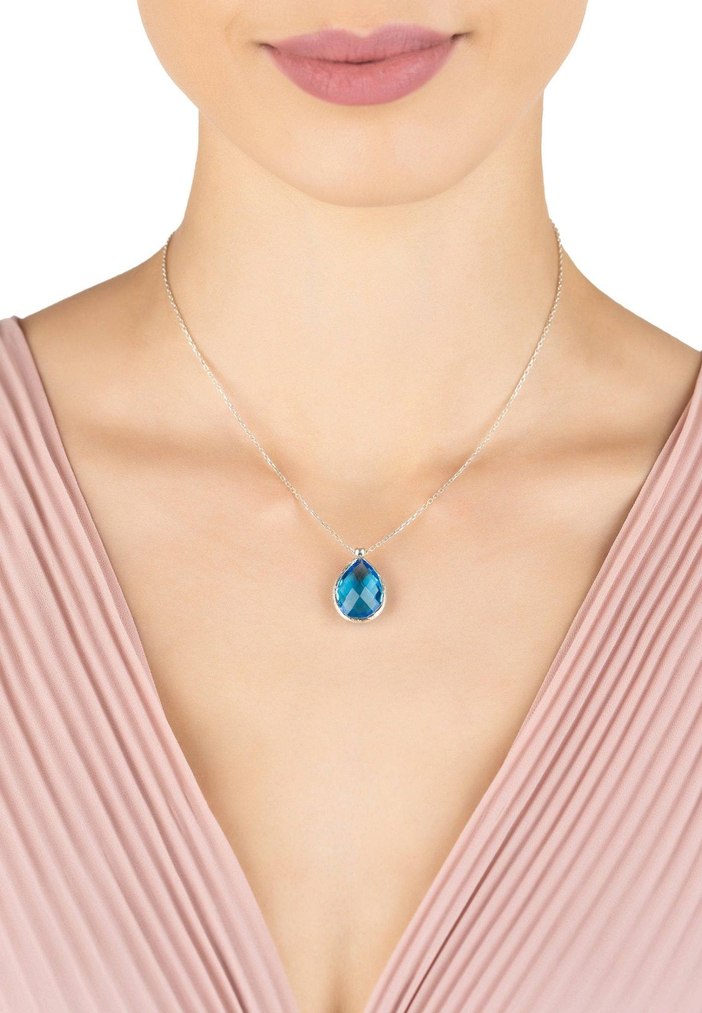 Petite Drop Necklace Silver Blue Topaz Hydro - LATELITA Necklaces
