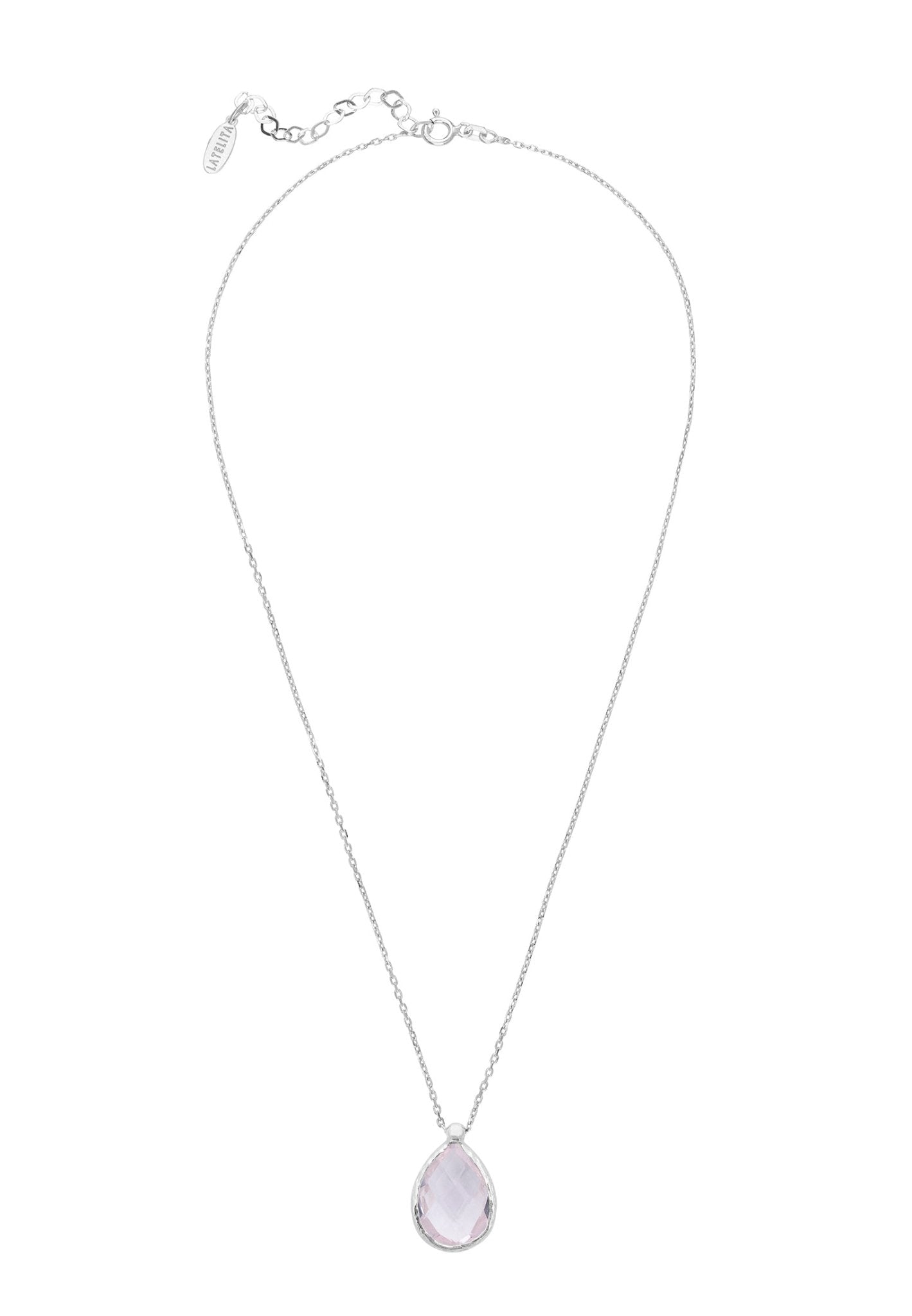Petite Drop Necklace Silver Rose Quartz Hydro - LATELITA Necklaces