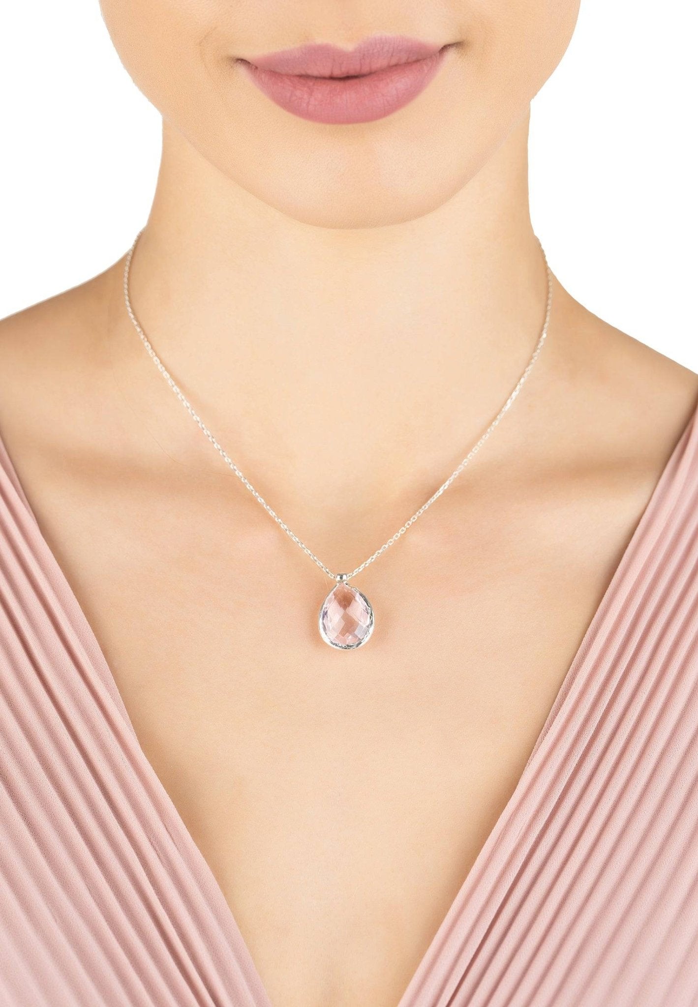 Petite Drop Necklace Silver Rose Quartz Hydro - LATELITA Necklaces