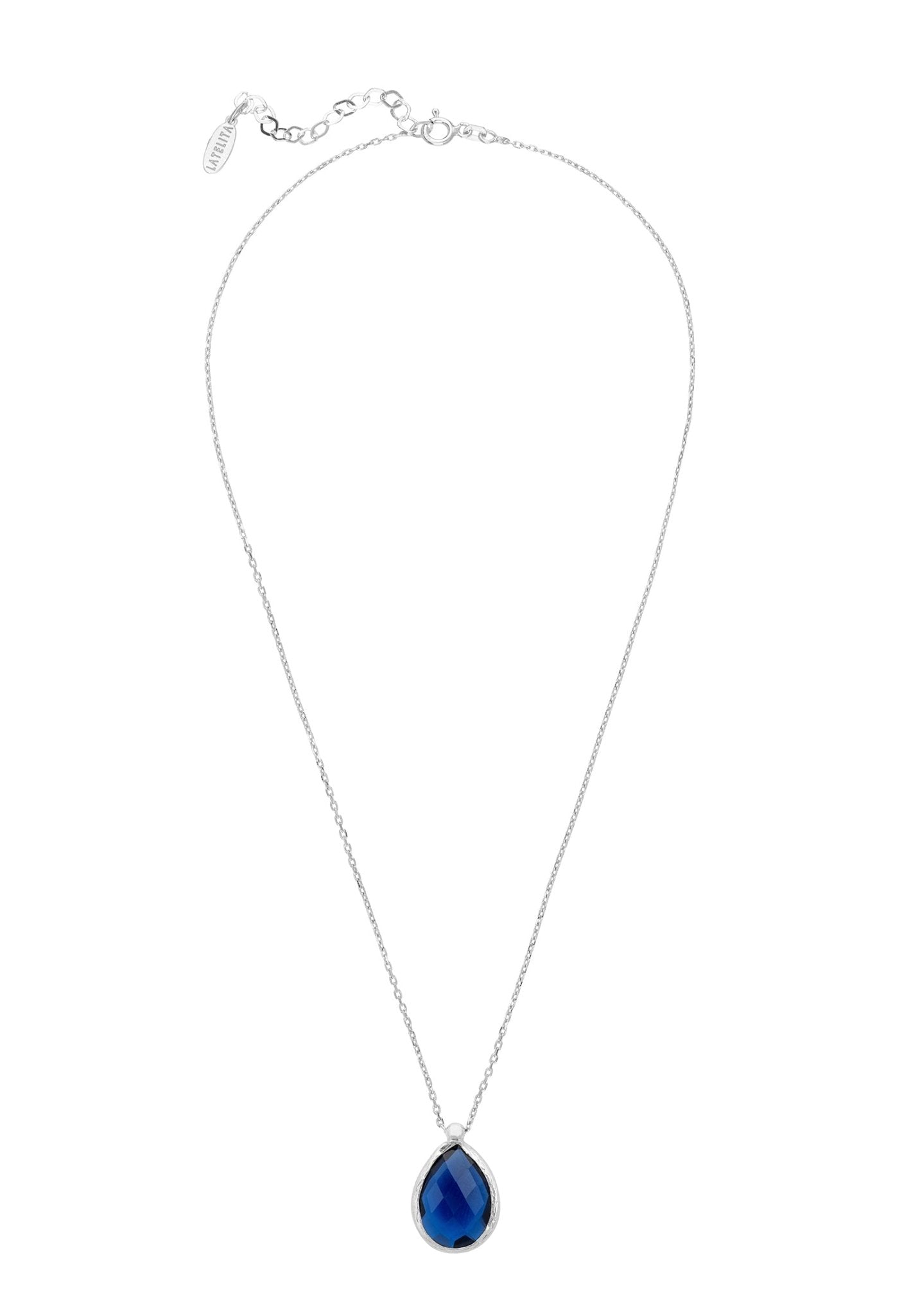 Petite Drop Necklace Silver Sapphire Hydro - LATELITA Necklaces