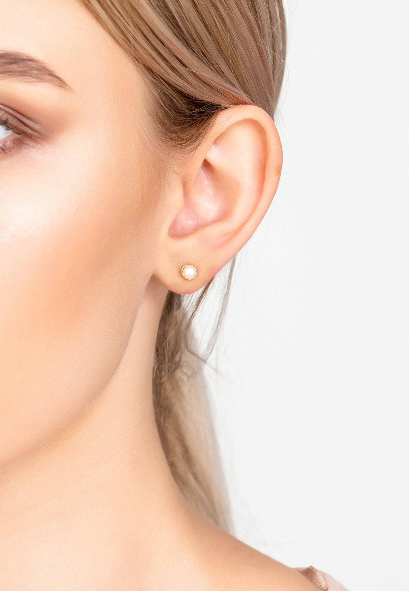 Petite Gemstone Earrings Gold White Pearl - LATELITA Earrings