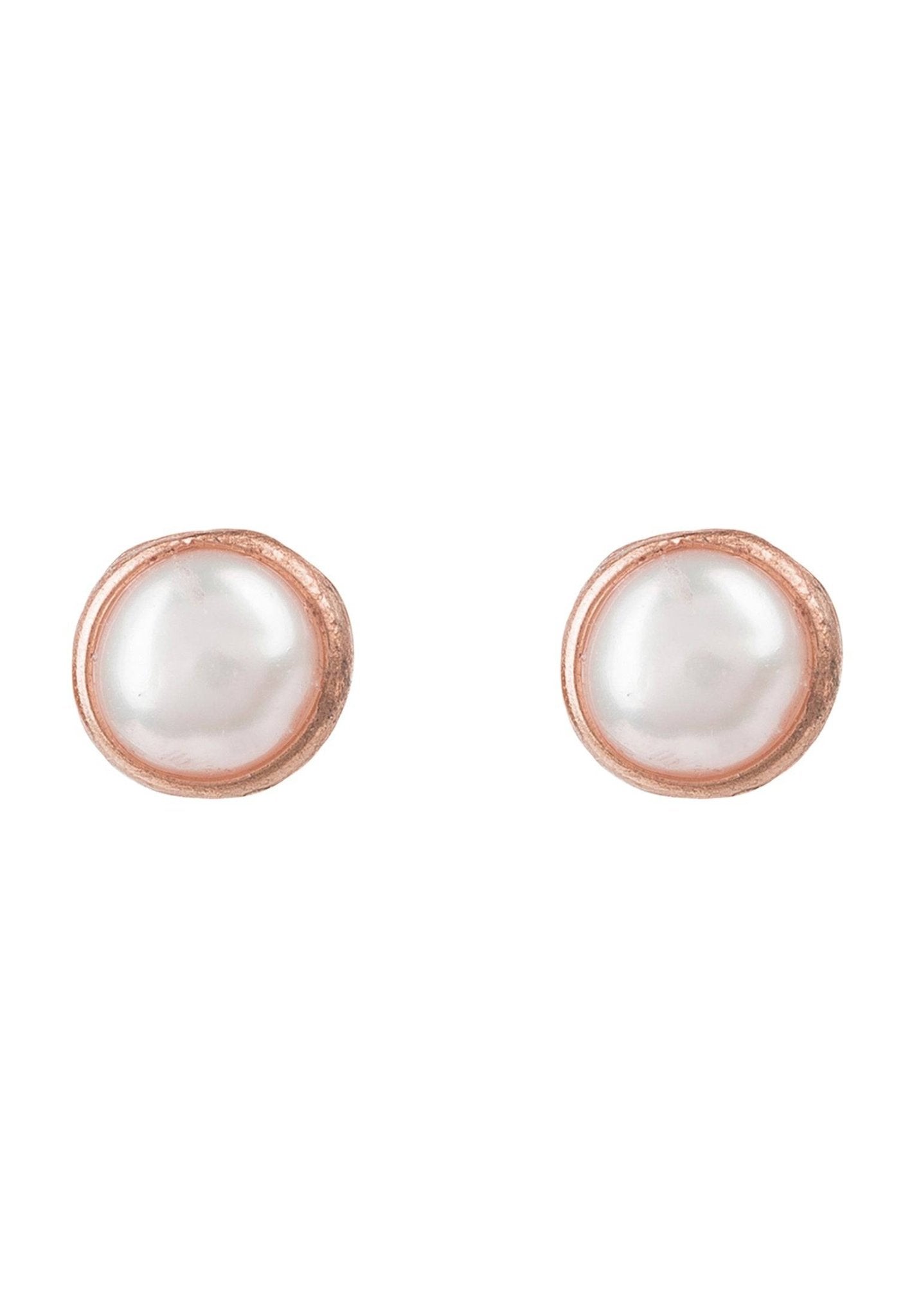 Petite Gemstone Earrings Rosegold White Pearl - LATELITA Earrings