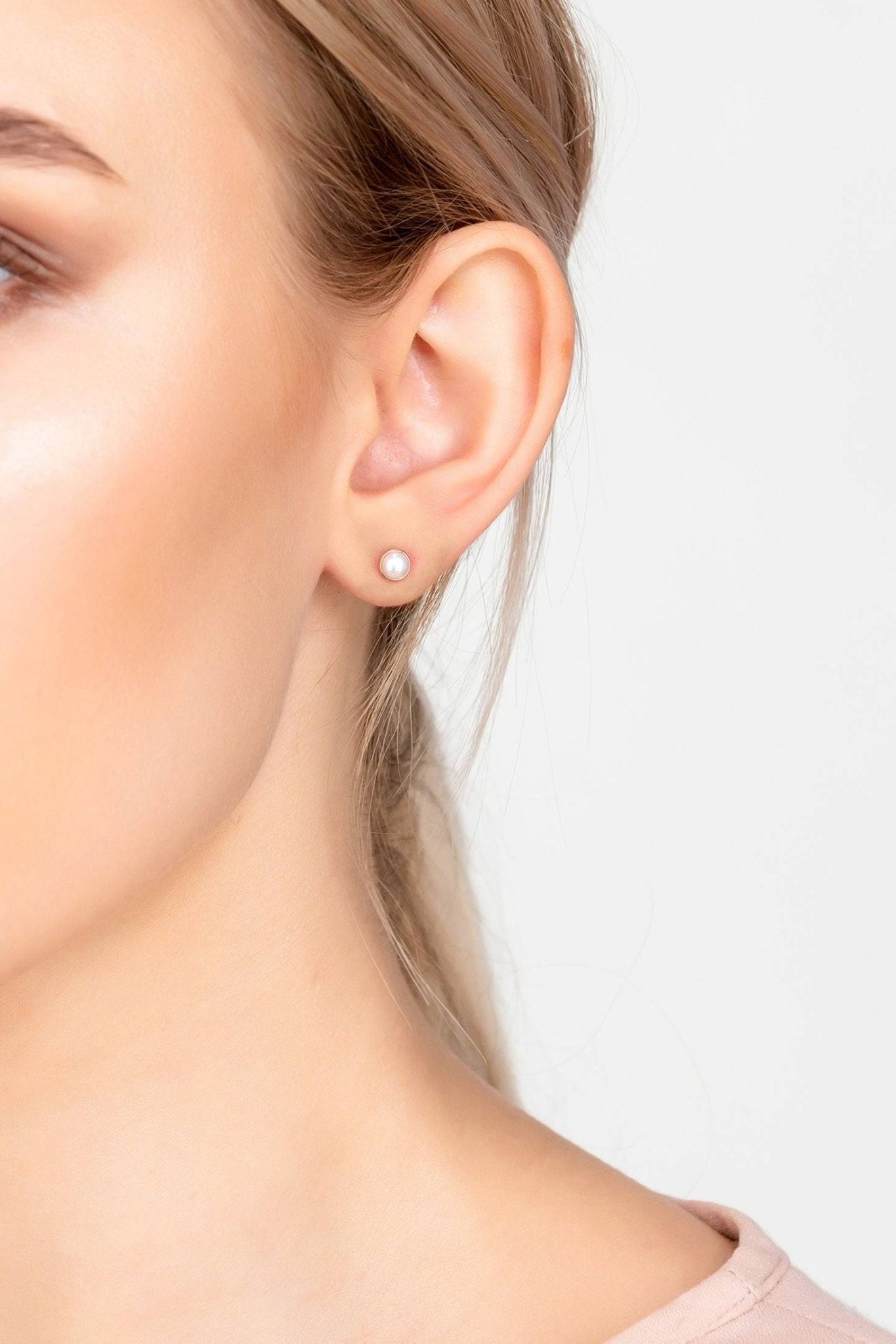 Petite Gemstone Earrings Rosegold White Pearl - LATELITA Earrings