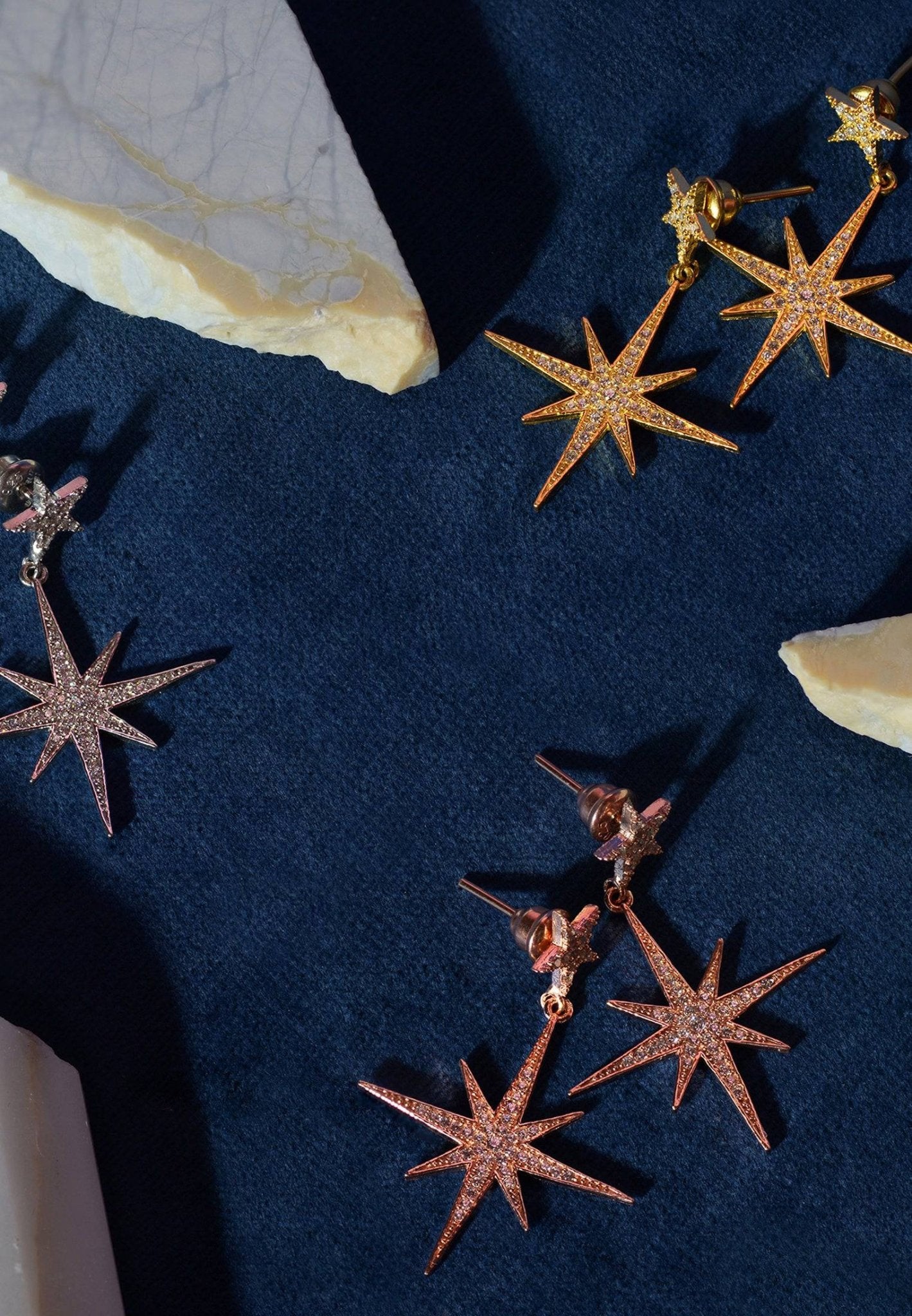 Petite Star Burst Drop Earrings Rosegold - LATELITA Earrings