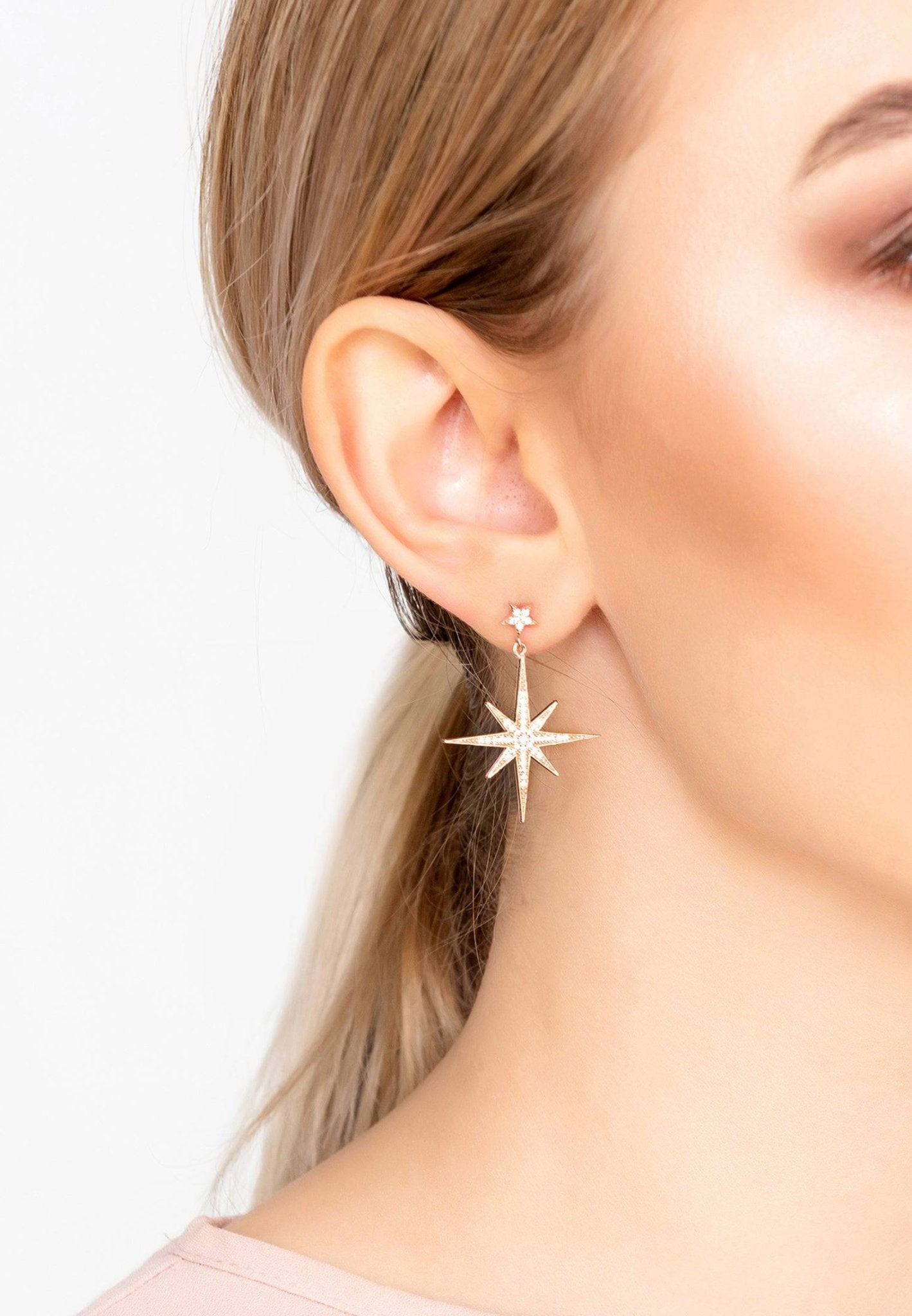Petite Star Burst Drop Earrings Rosegold - LATELITA Earrings