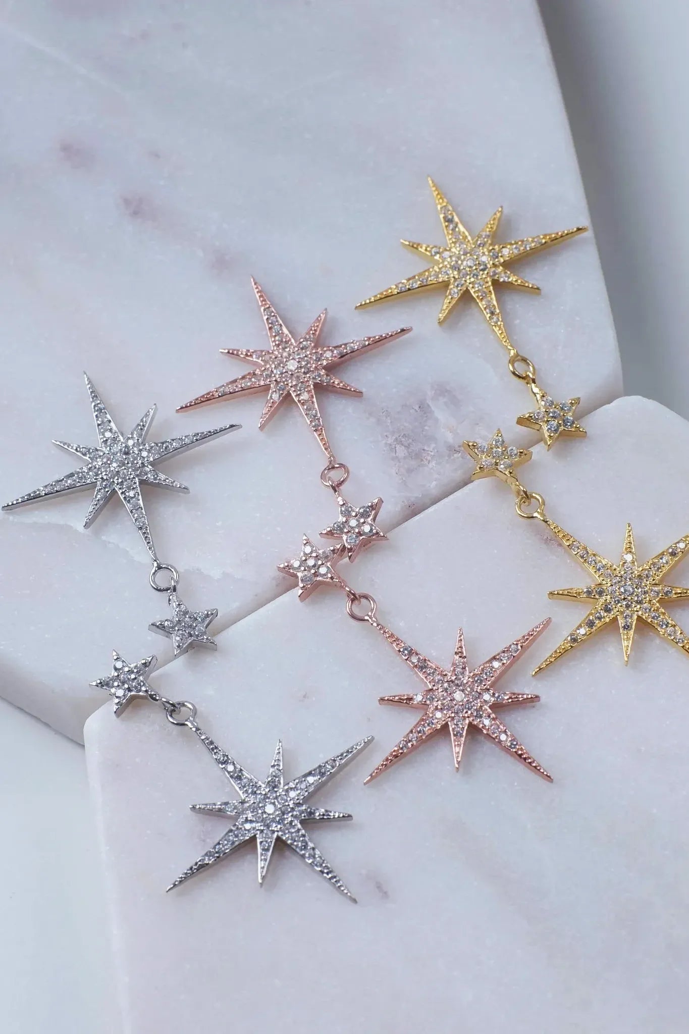 Petite Star Burst Drop Earrings Silver - LATELITA Earrings