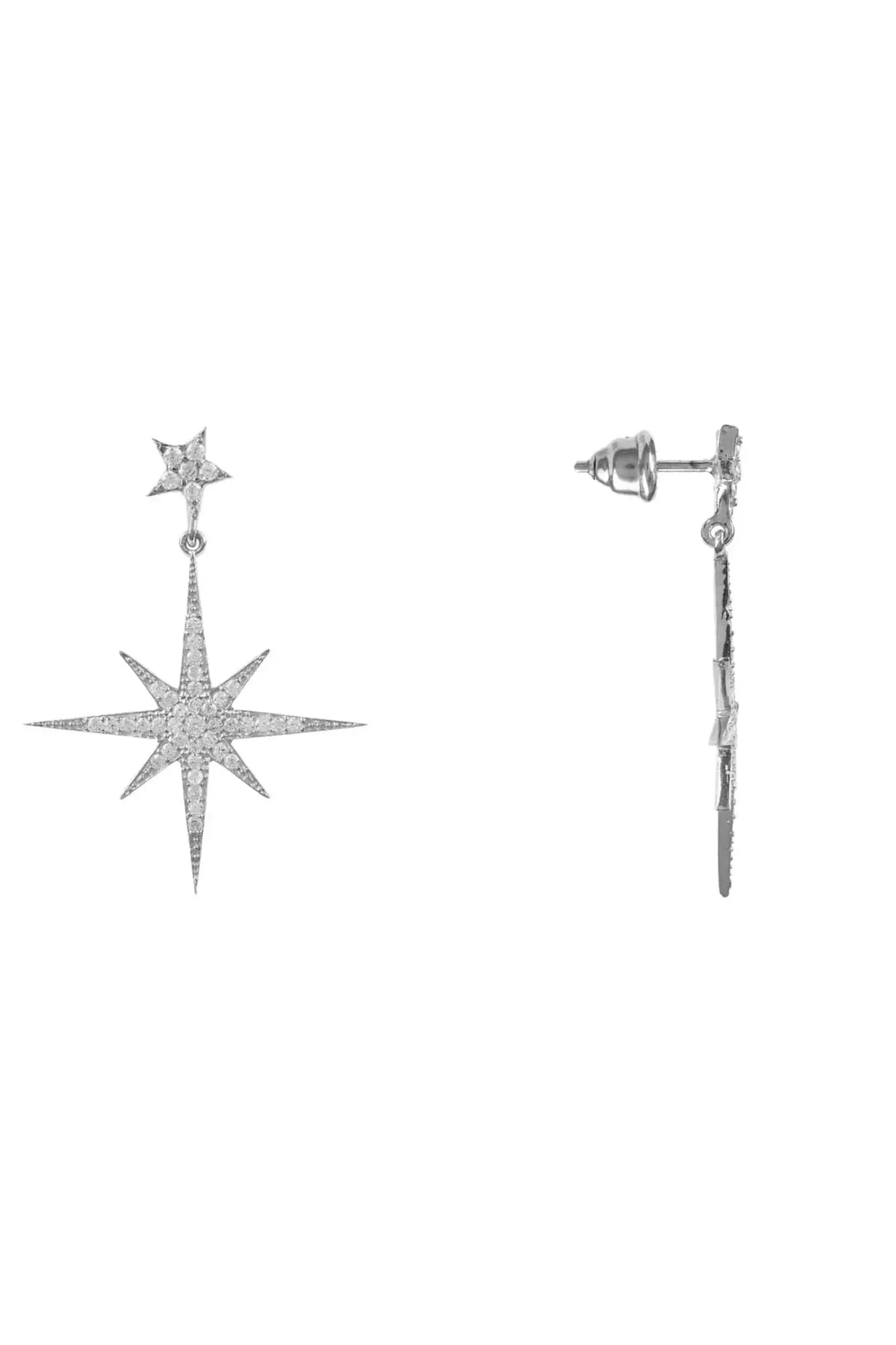 Petite Star Burst Drop Earrings Silver - LATELITA Earrings