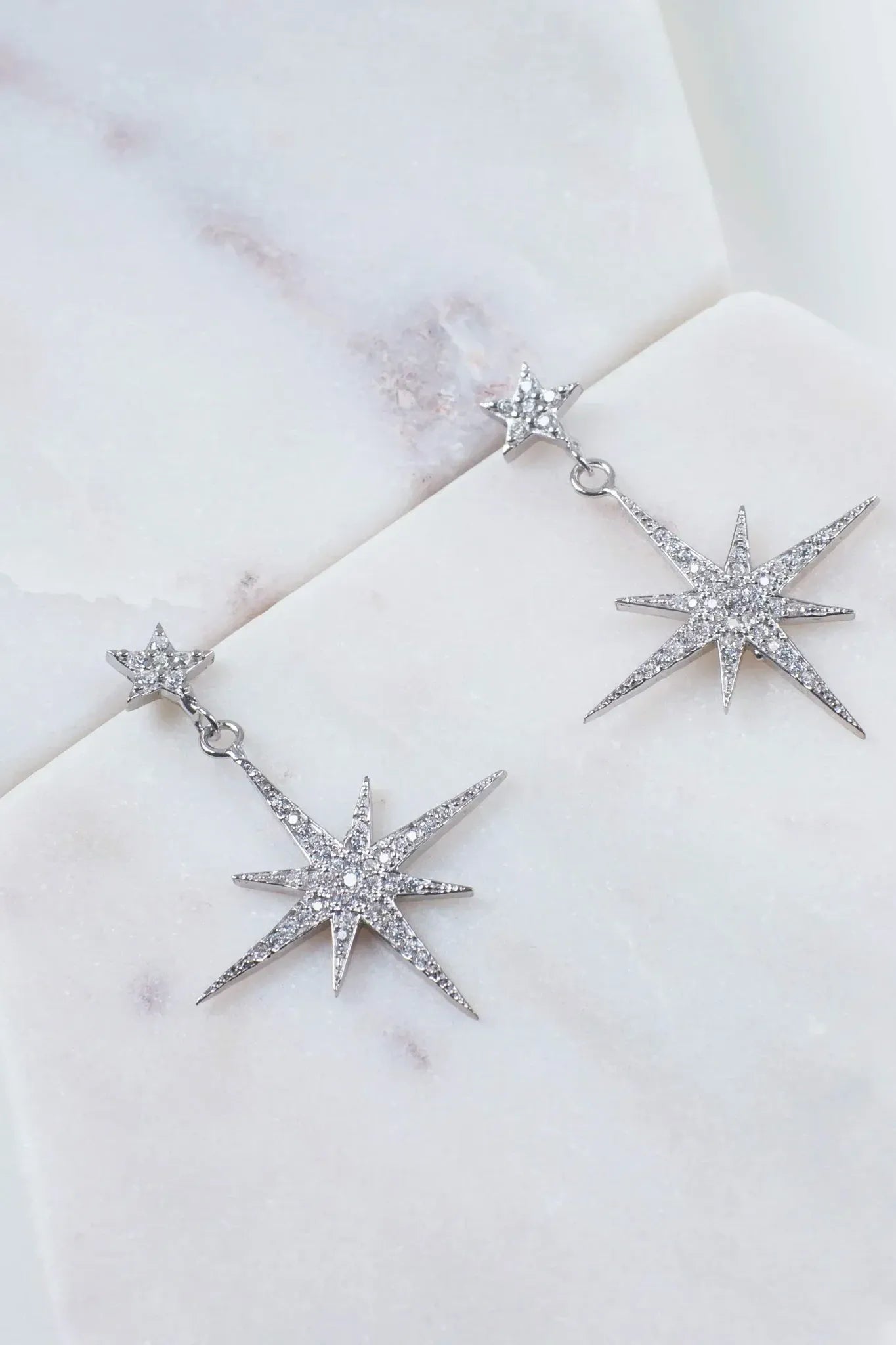 Petite Star Burst Drop Earrings Silver - LATELITA Earrings
