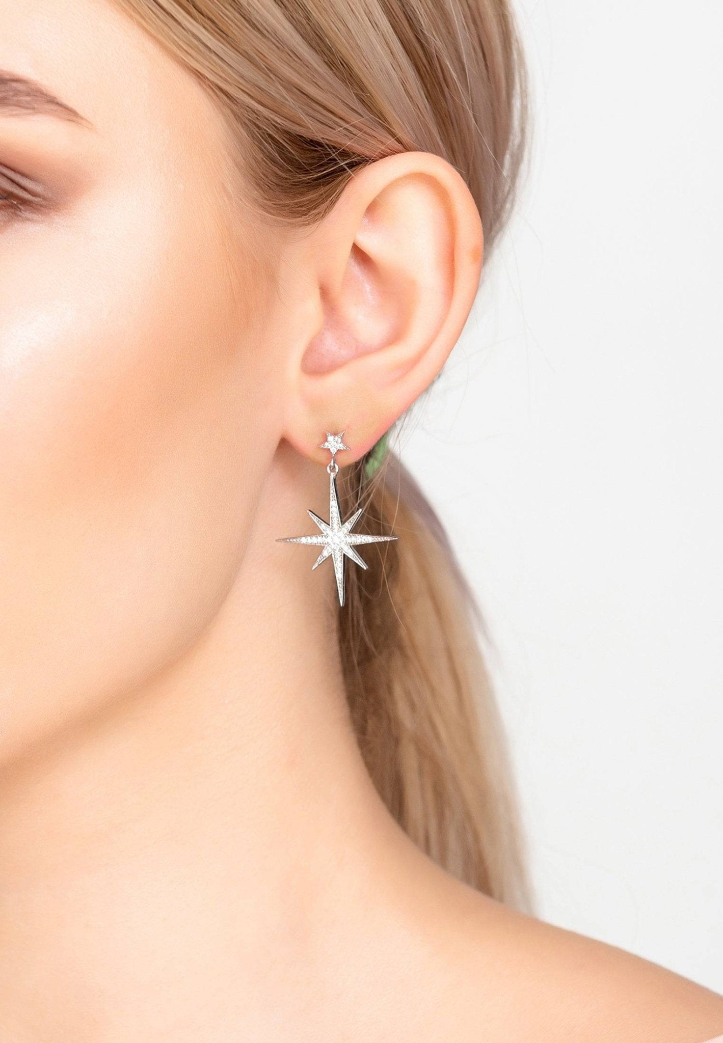 Petite Star Burst Drop Earrings Silver - LATELITA Earrings