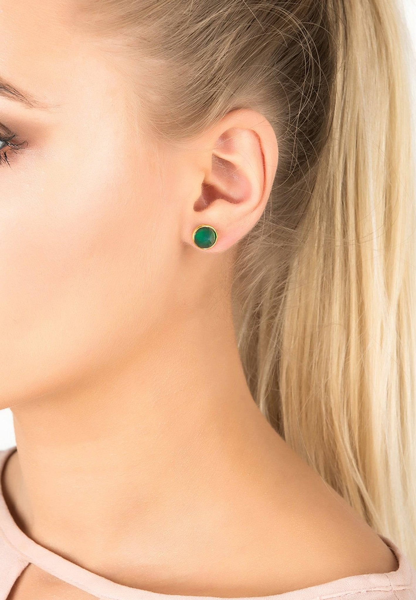 Pia Gemstone Spike Earring Gold Green Onyx - LATELITA Earrings