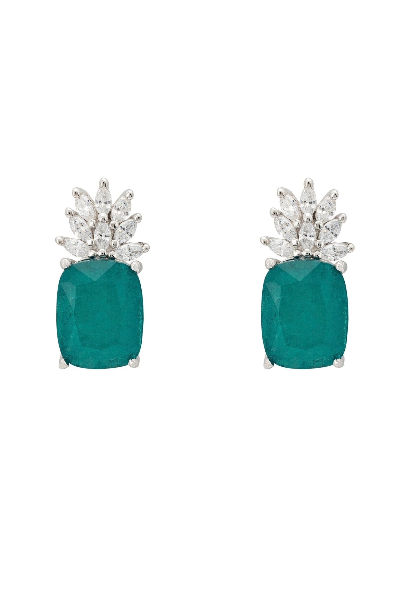 Pineapple Gemstone Earrings Colombian Emerald Silver - LATELITA Earrings