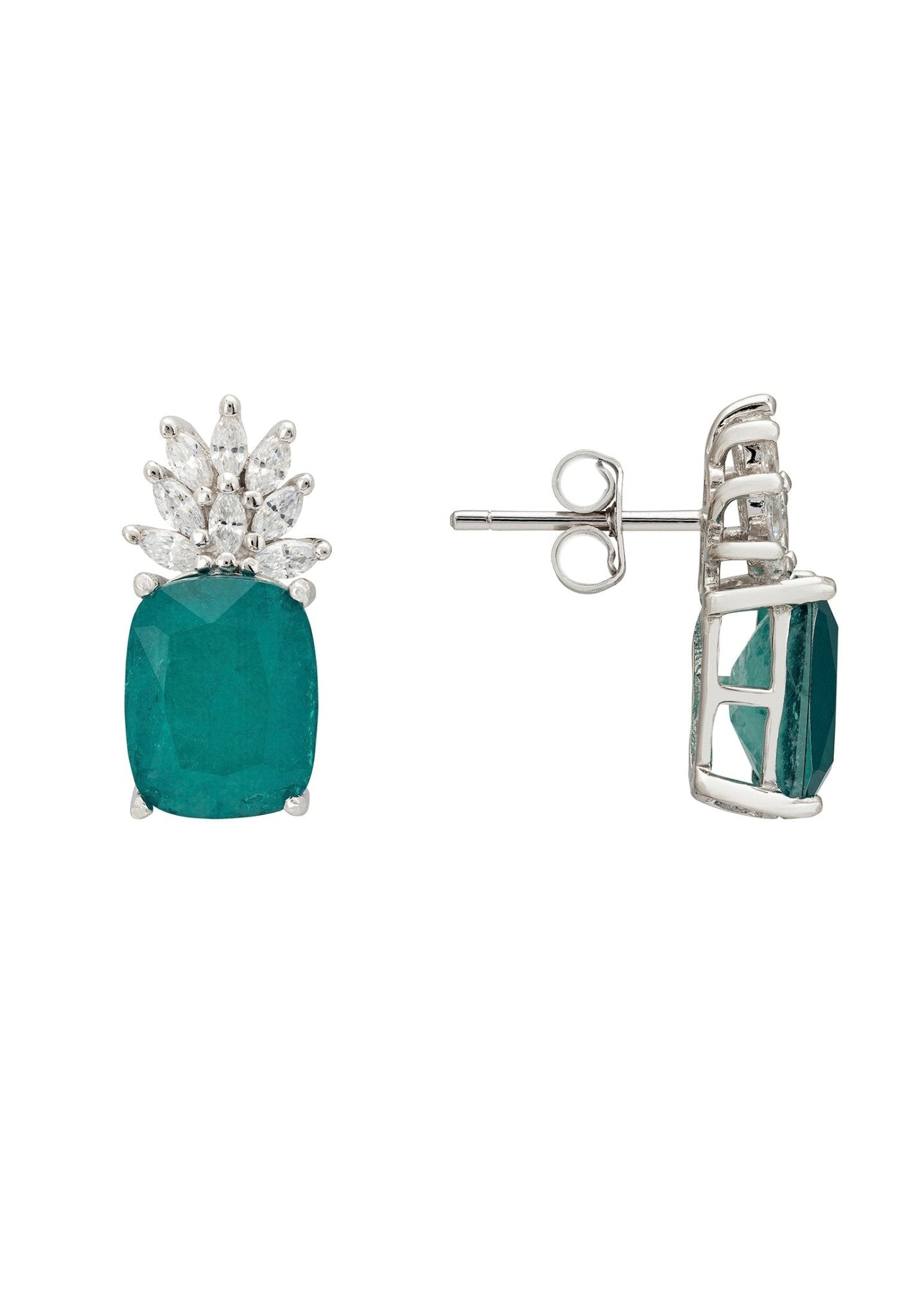 Pineapple Gemstone Earrings Colombian Emerald Silver - LATELITA Earrings
