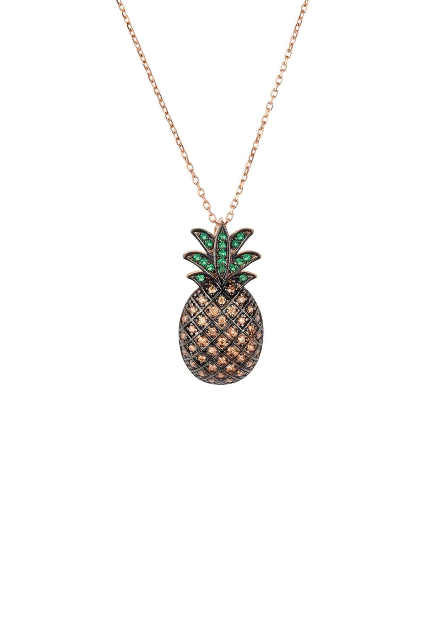 Pineapple Large Colourful Pendant Gemstone Necklace Rosegold - LATELITA Necklaces