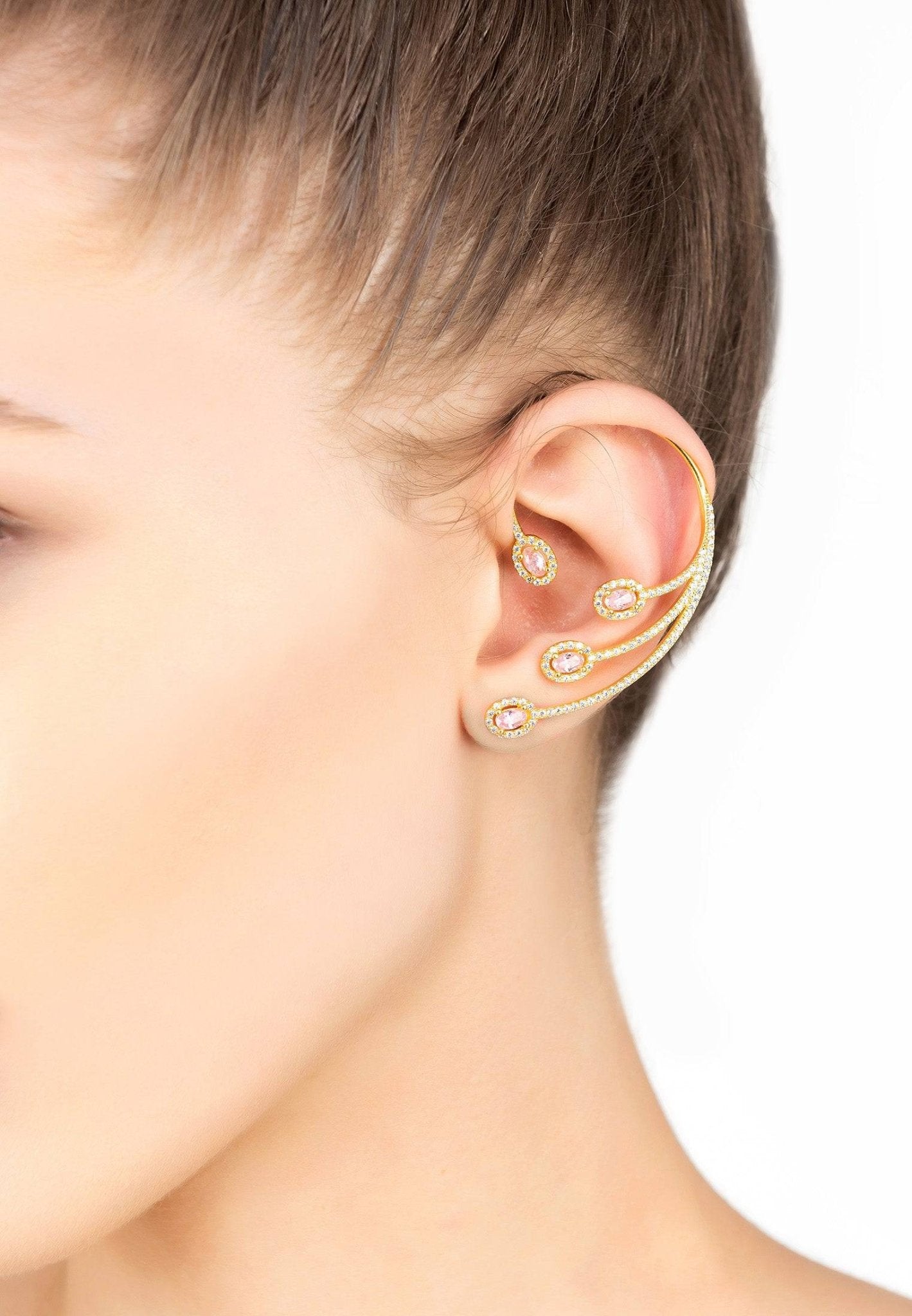 Pink Morganite Cz Statement Cuff Left Ear Gold - LATELITA Earrings