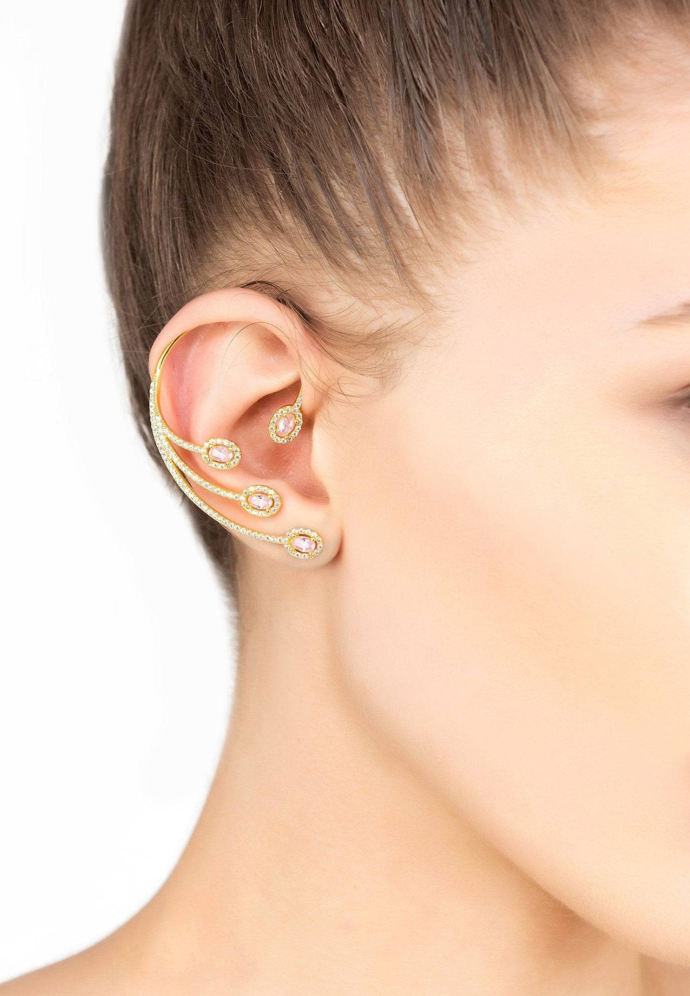 Pink Morganite Cz Statement Cuff Right Ear Gold - LATELITA Earrings