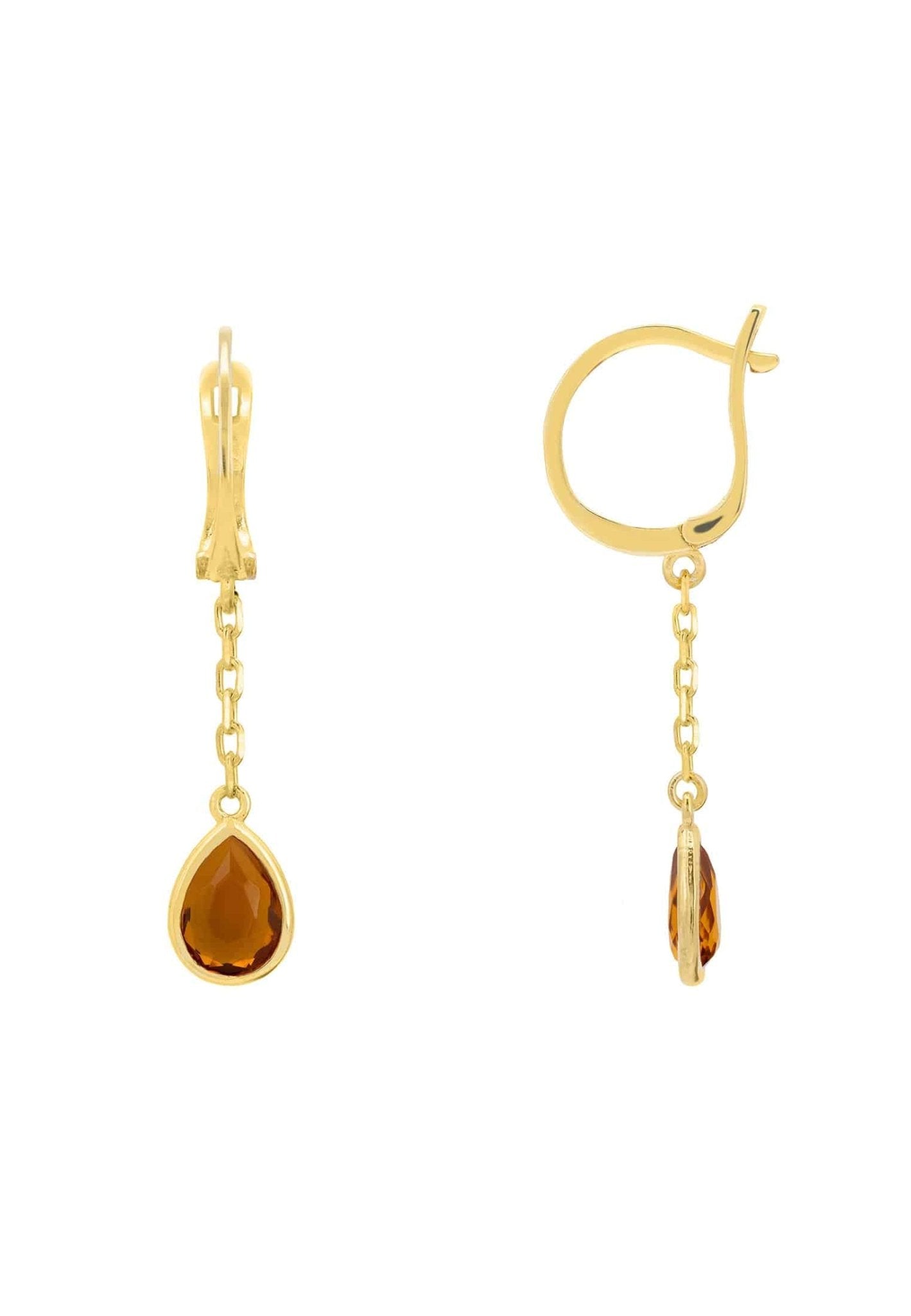 Pisa Chain Drop Earrings Gold Citrine - LATELITA Earrings