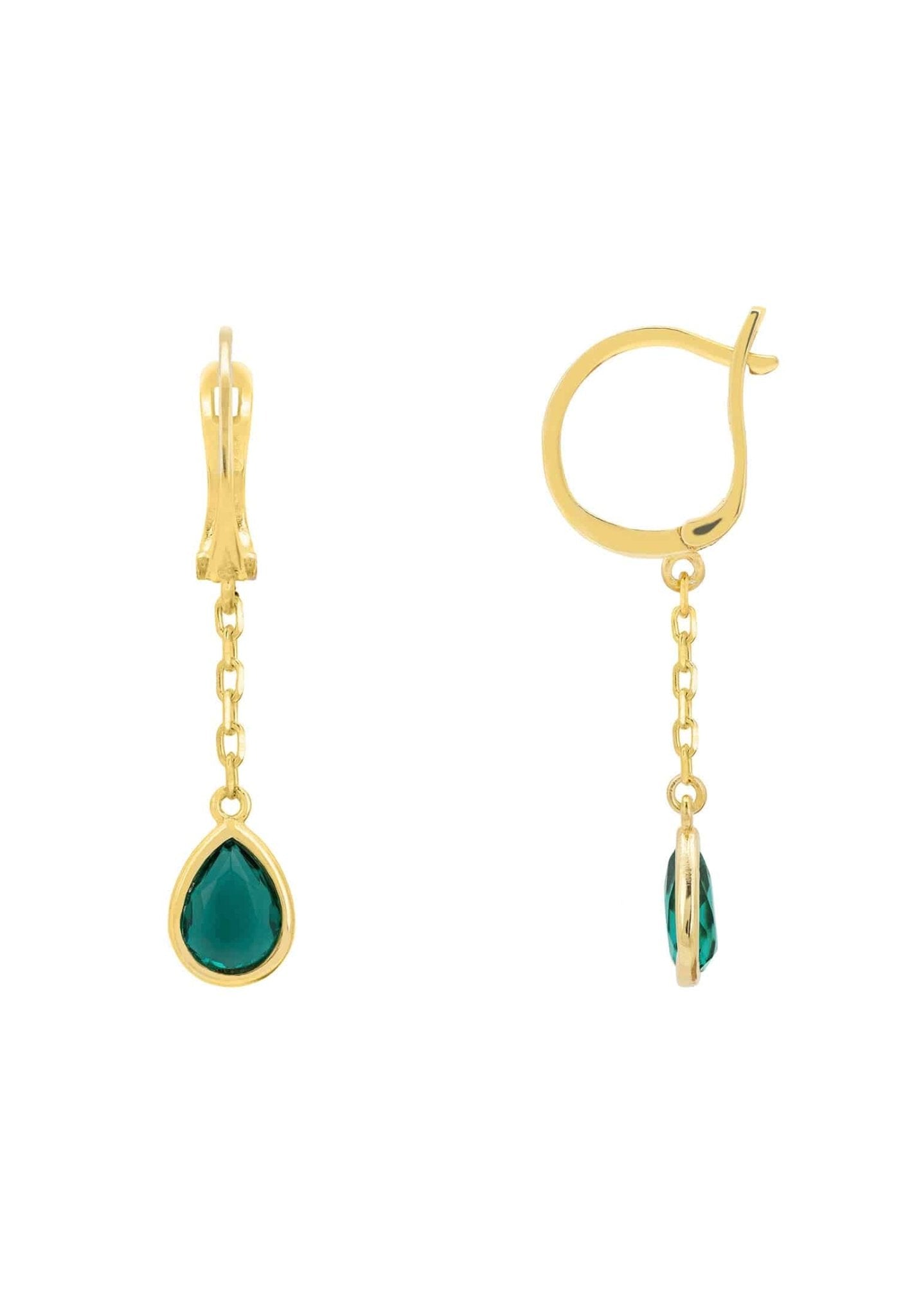 Pisa Chain Drop Earrings Gold Petrol Tourmaline - LATELITA Earrings