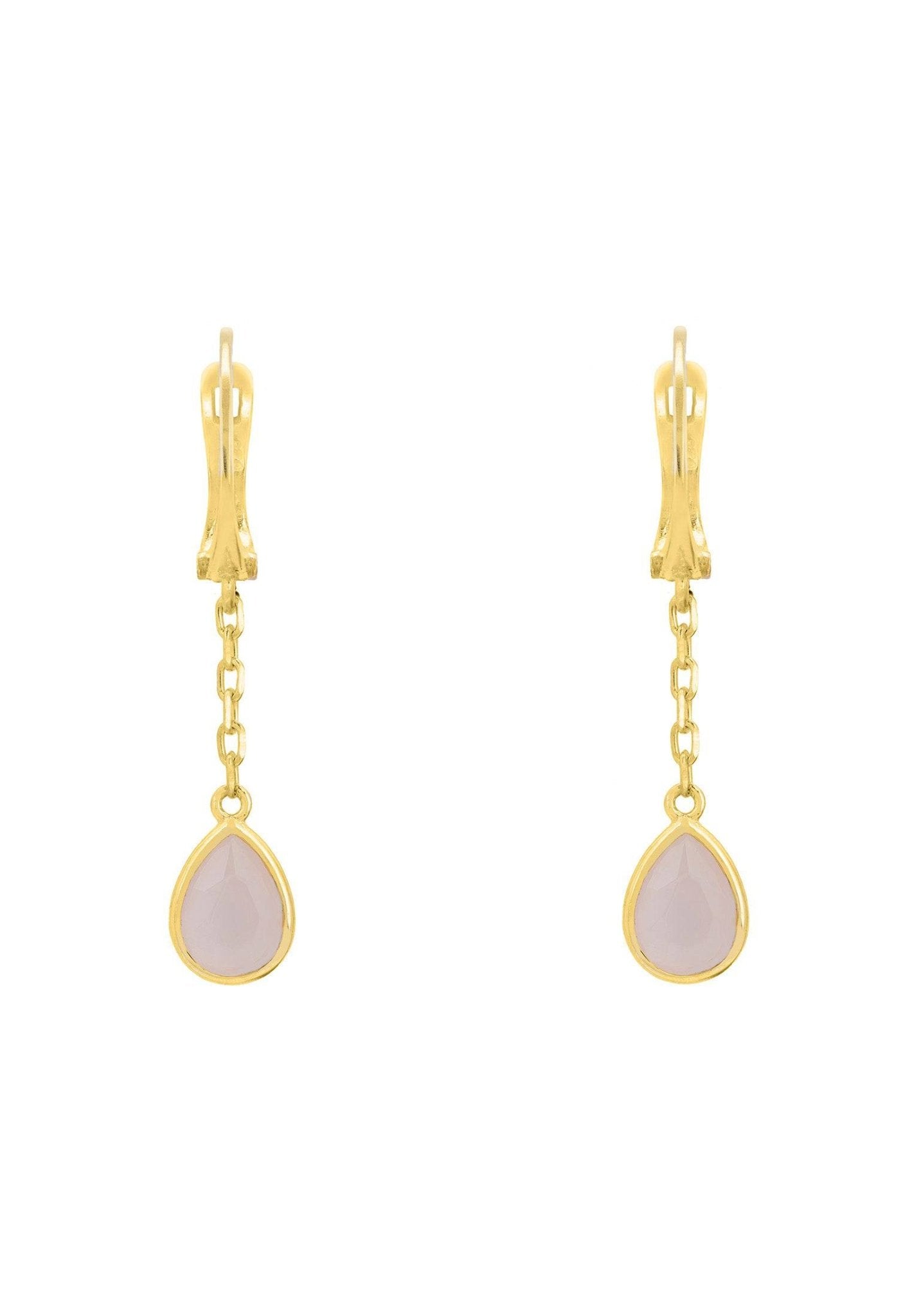 Pisa Chain Drop Earrings Gold Rose Quartz - LATELITA Earrings