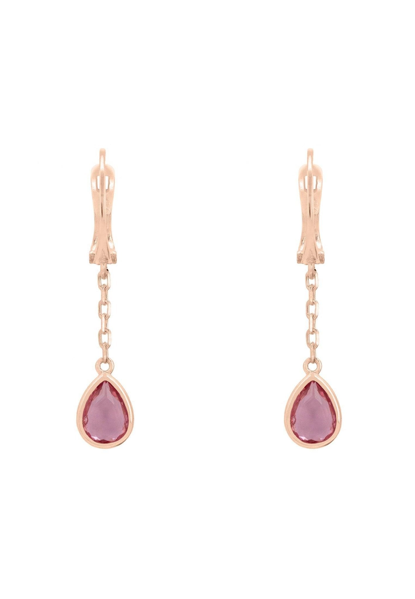 Pisa Chain Drop Earrings Rosegold Pink Tourmaline - LATELITA Earrings