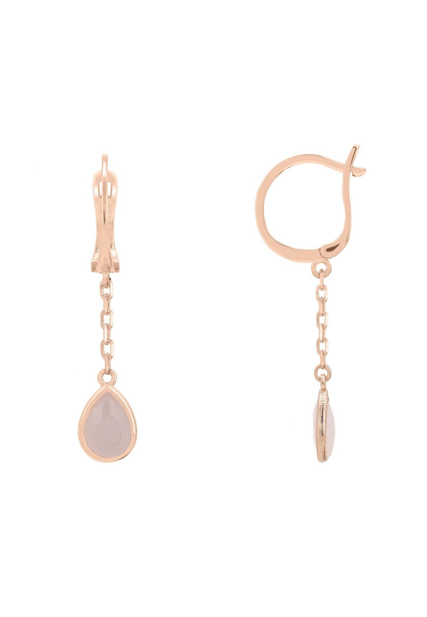 Pisa Chain Drop Earrings Rosegold Rose Quartz - LATELITA Earrings