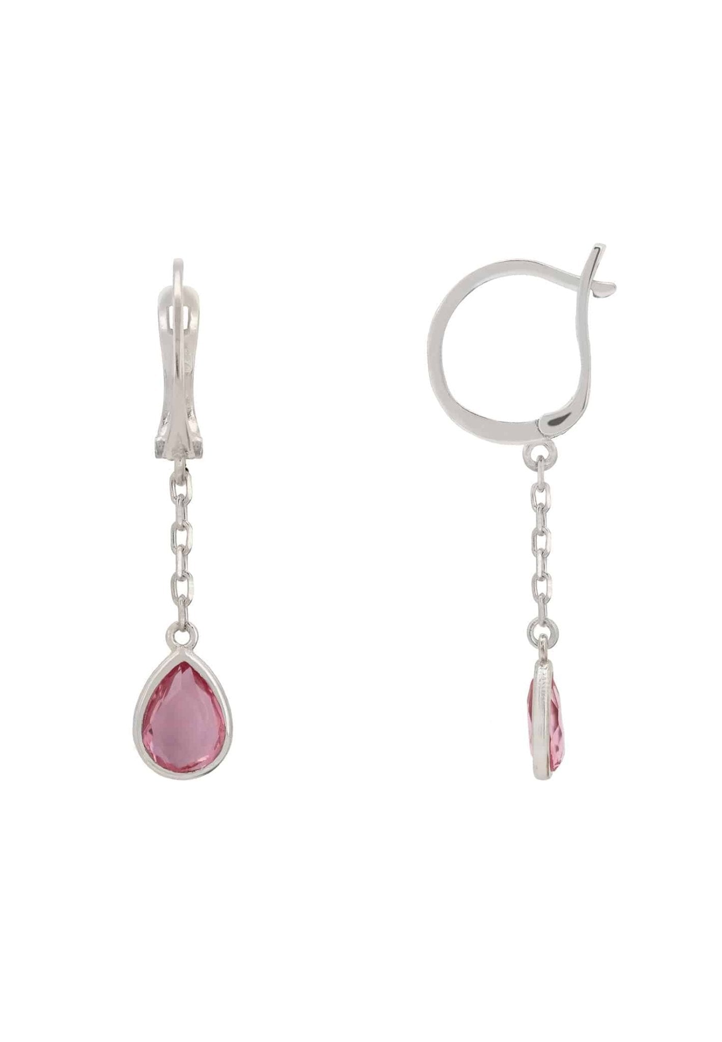 Pisa Chain Drop Earrings Silver Pink Tourmaline - LATELITA Earrings