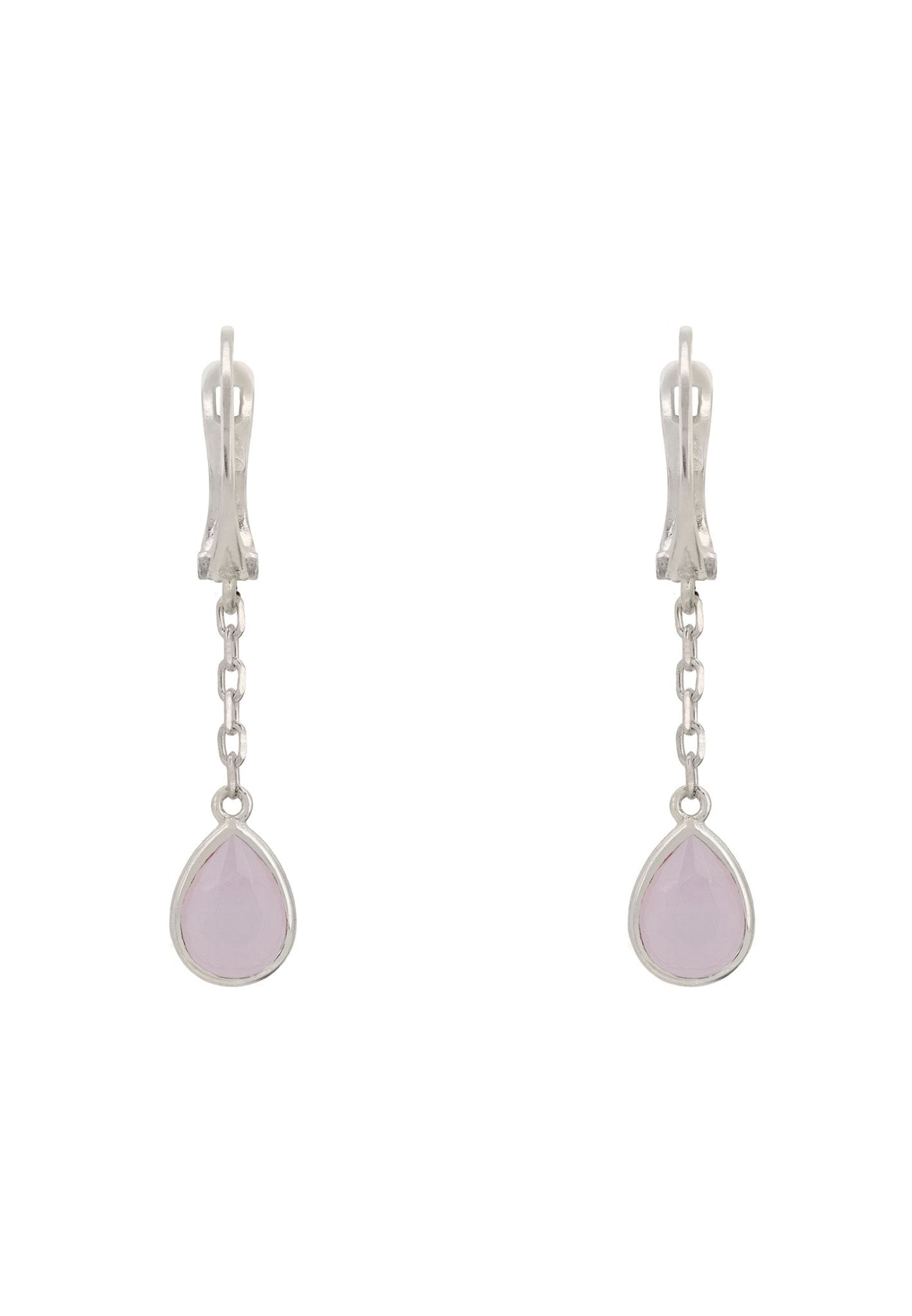Pisa Chain Drop Earrings Silver Rose Quartz - LATELITA Earrings