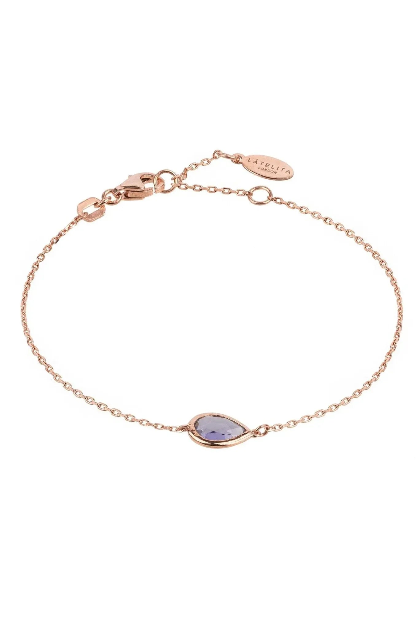 Pisa Mini Teardrop Bracelet Rosegold Amethyst - LATELITA Bracelets