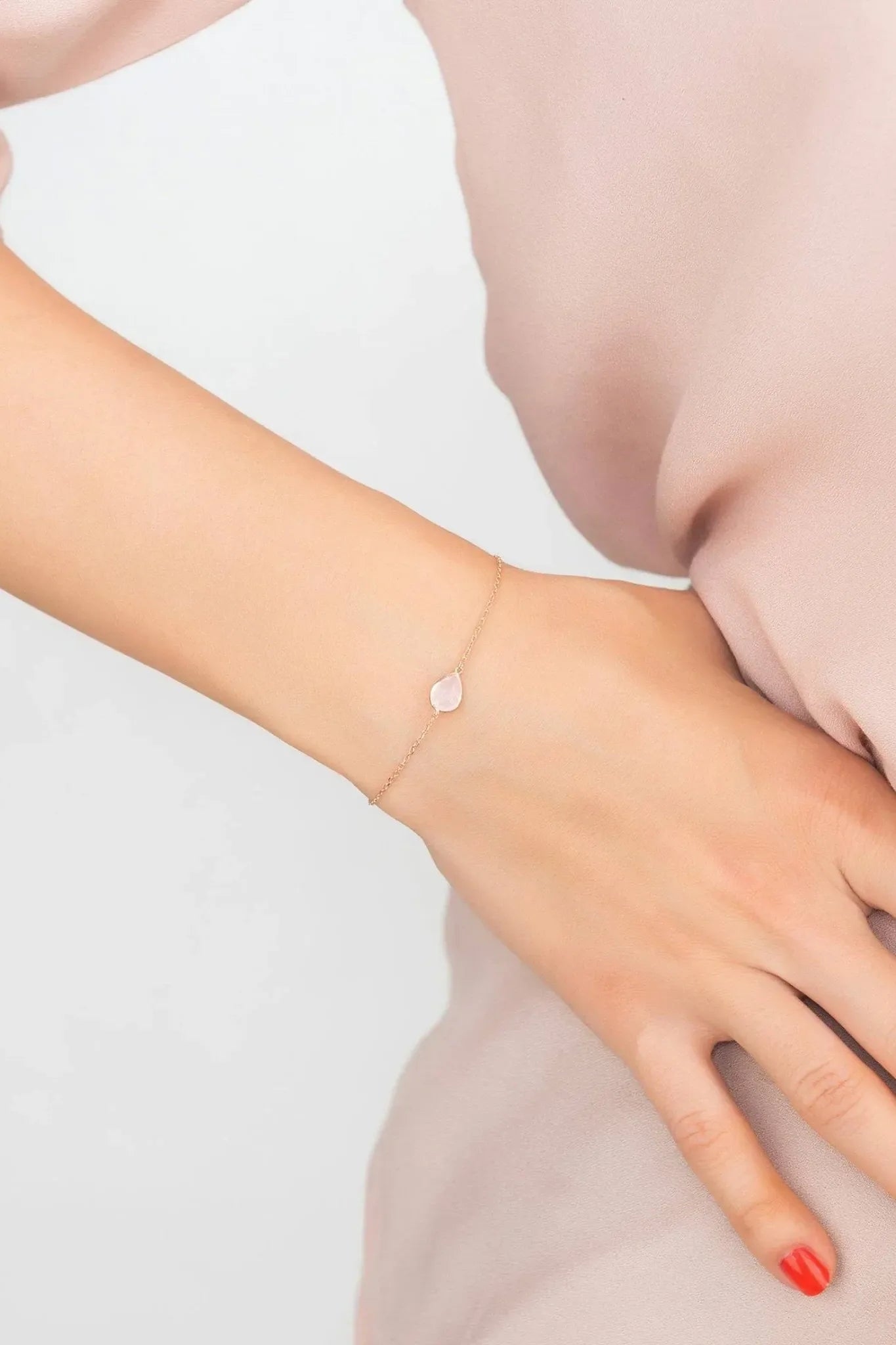 Pisa Mini Teardrop Bracelet Rosegold Rose Quartz - LATELITA Bracelets