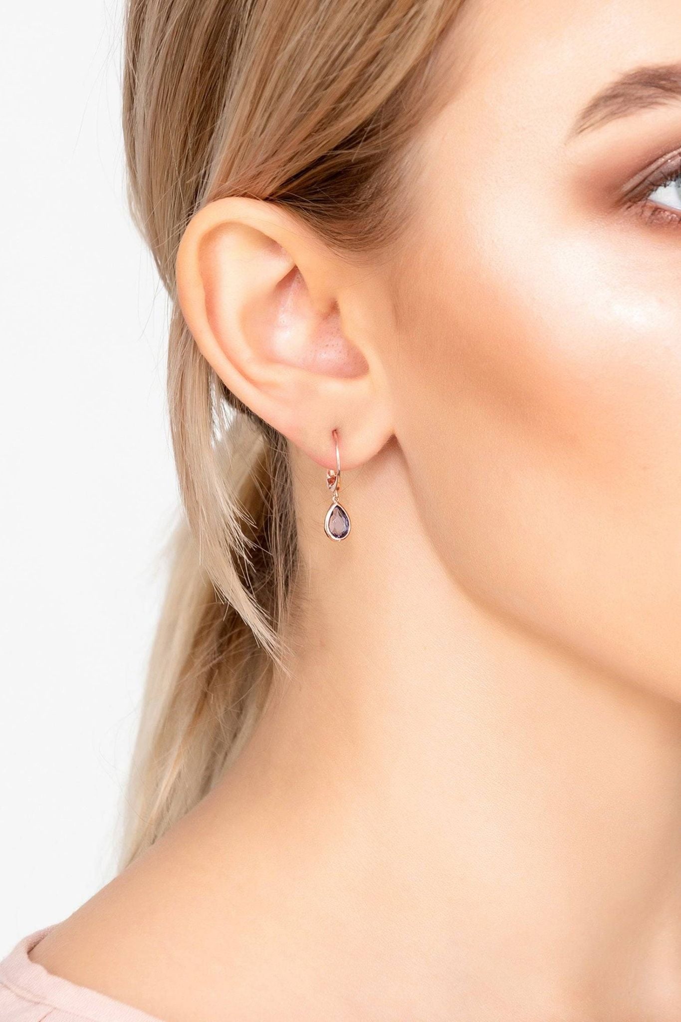 Pisa Mini Teardrop Earrings Rosegold Amethyst - LATELITA Earrings
