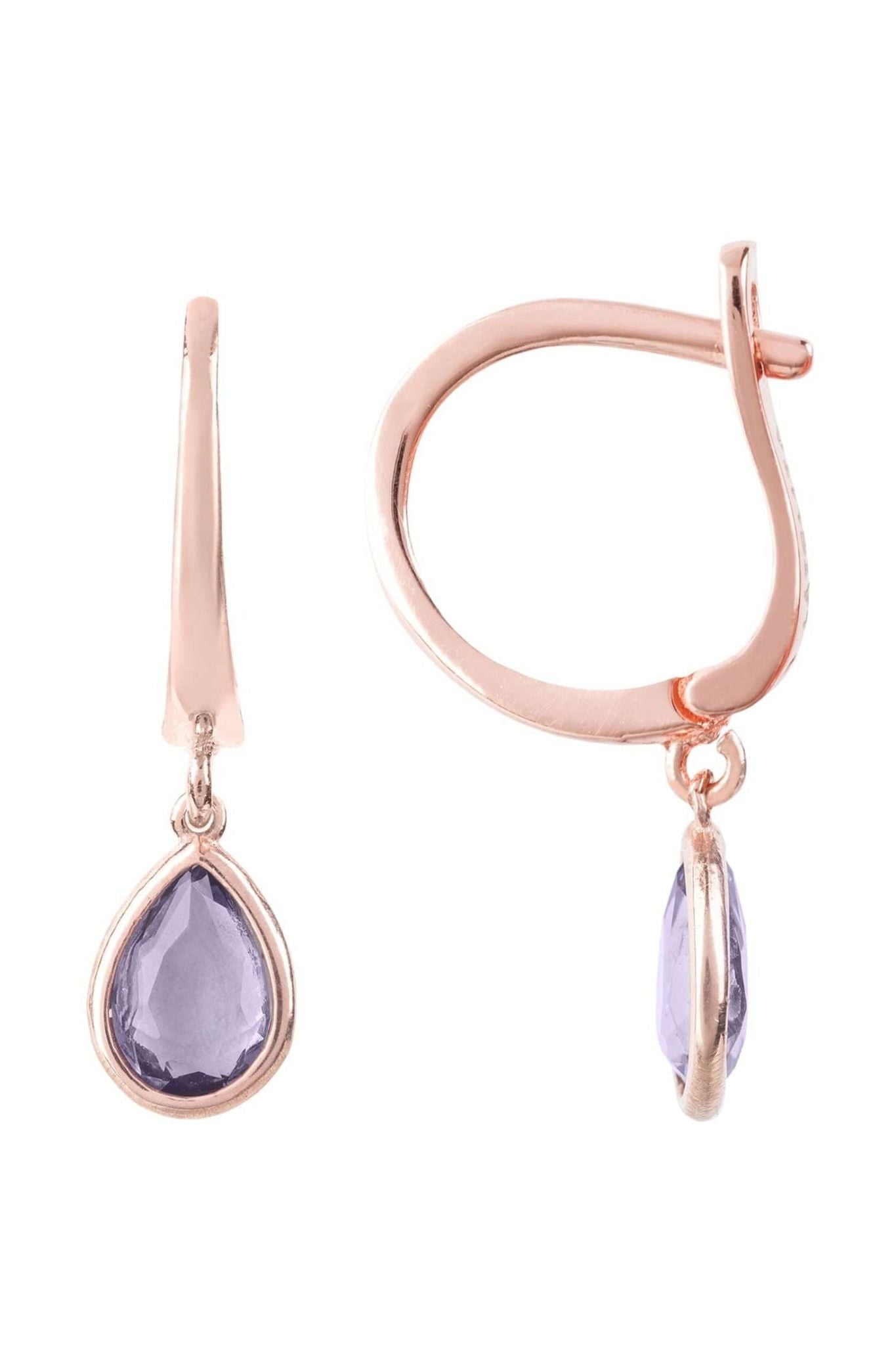 Pisa Mini Teardrop Earrings Rosegold Amethyst - LATELITA Earrings