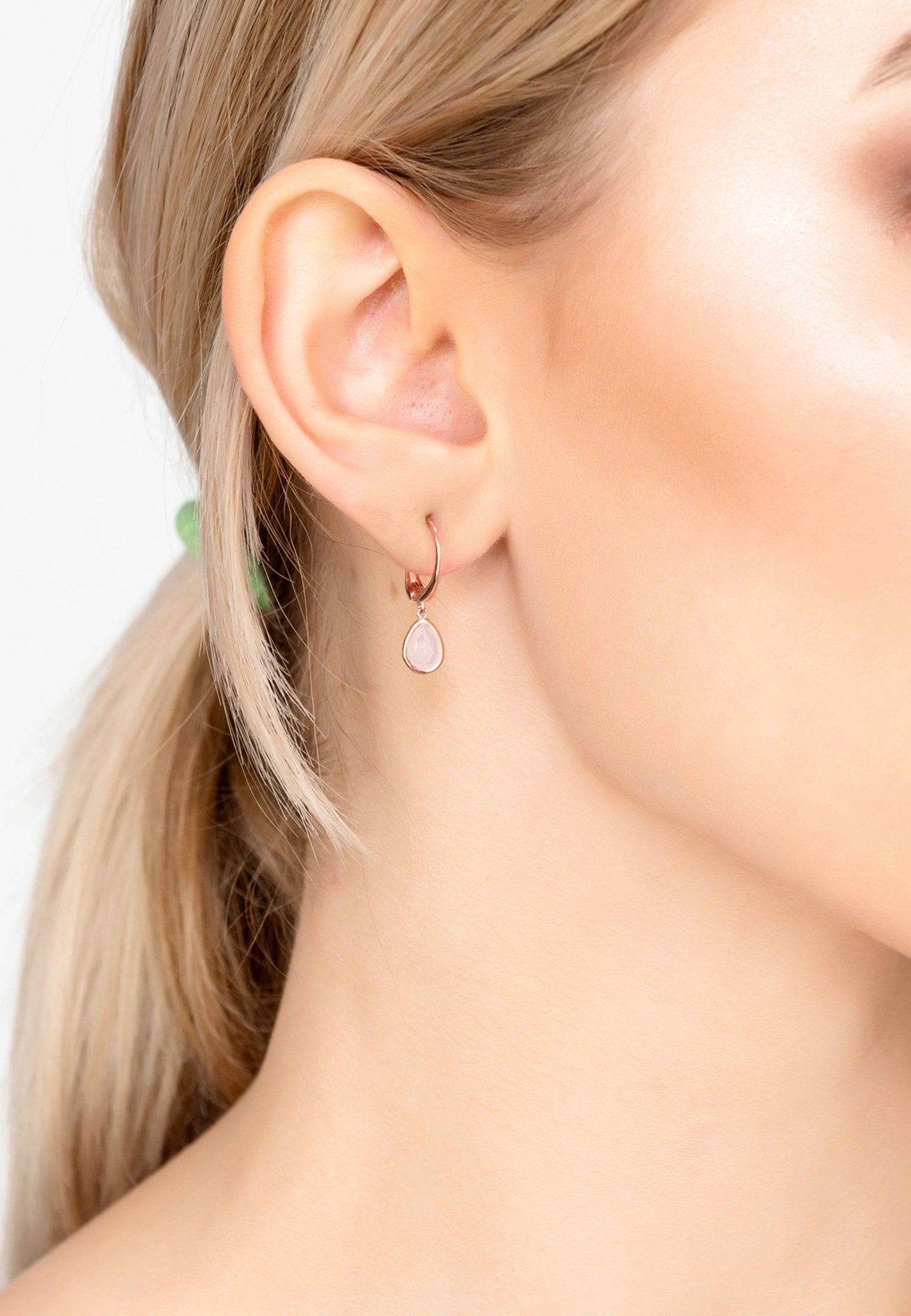 Pisa Mini Teardrop Earrings Rosegold Rose Quartz - LATELITA Earrings