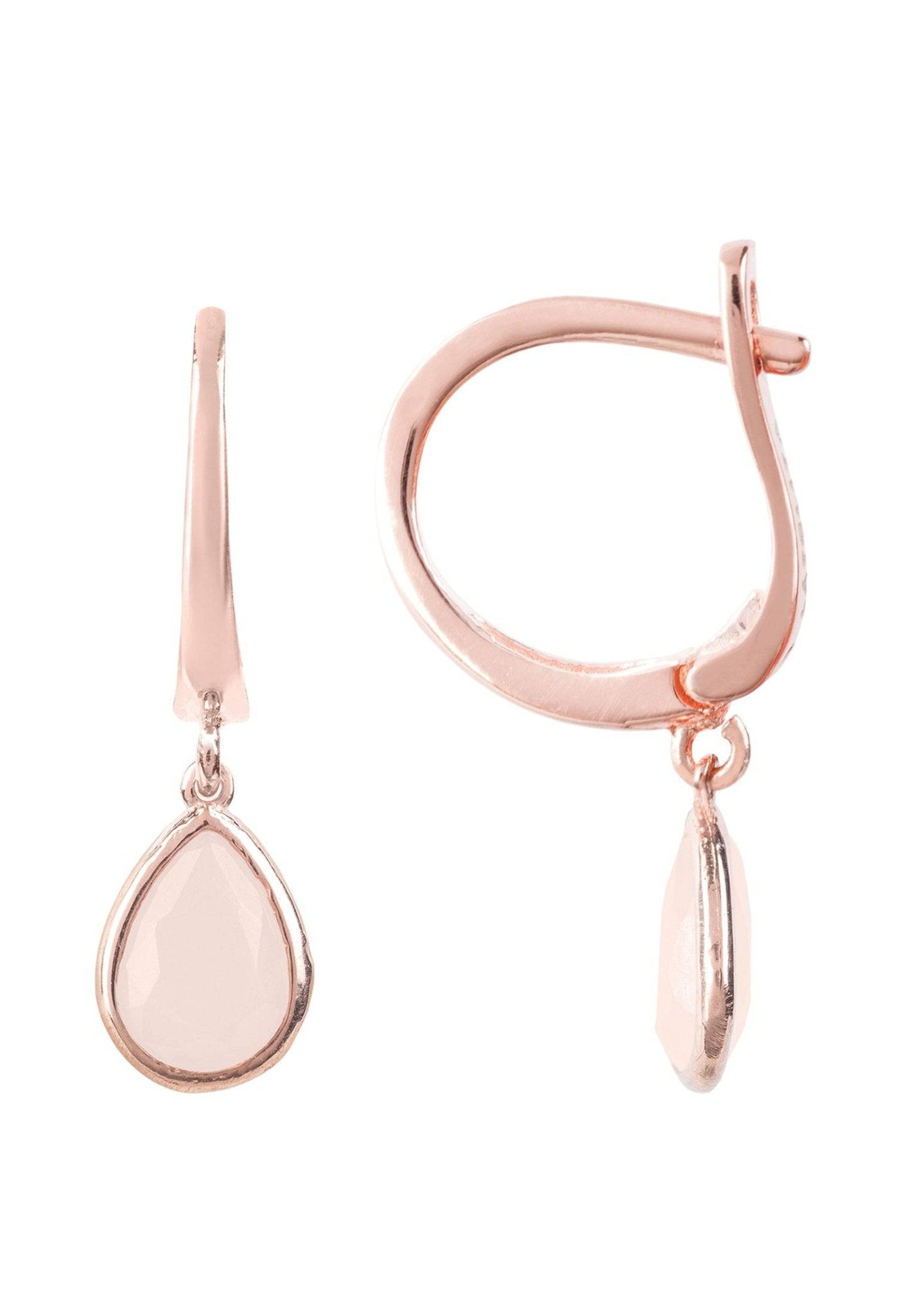 Pisa Mini Teardrop Earrings Rosegold Rose Quartz - LATELITA Earrings