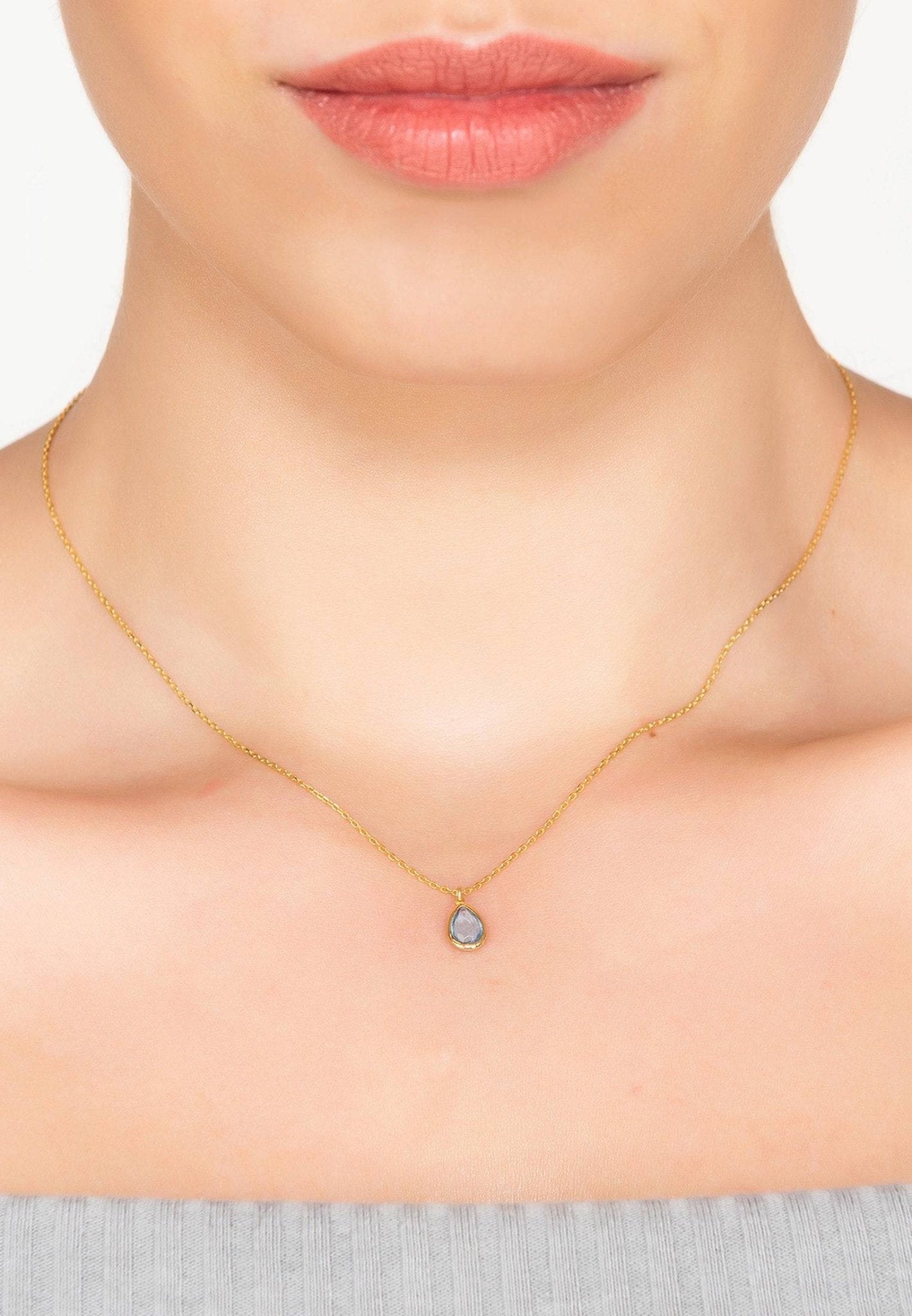 Pisa Mini Teardrop Necklace Gold Blue Topaz - LATELITA Necklaces