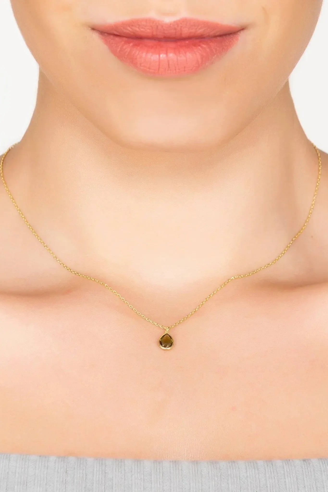 Pisa Mini Teardrop Necklace Gold Peridot - LATELITA Necklaces