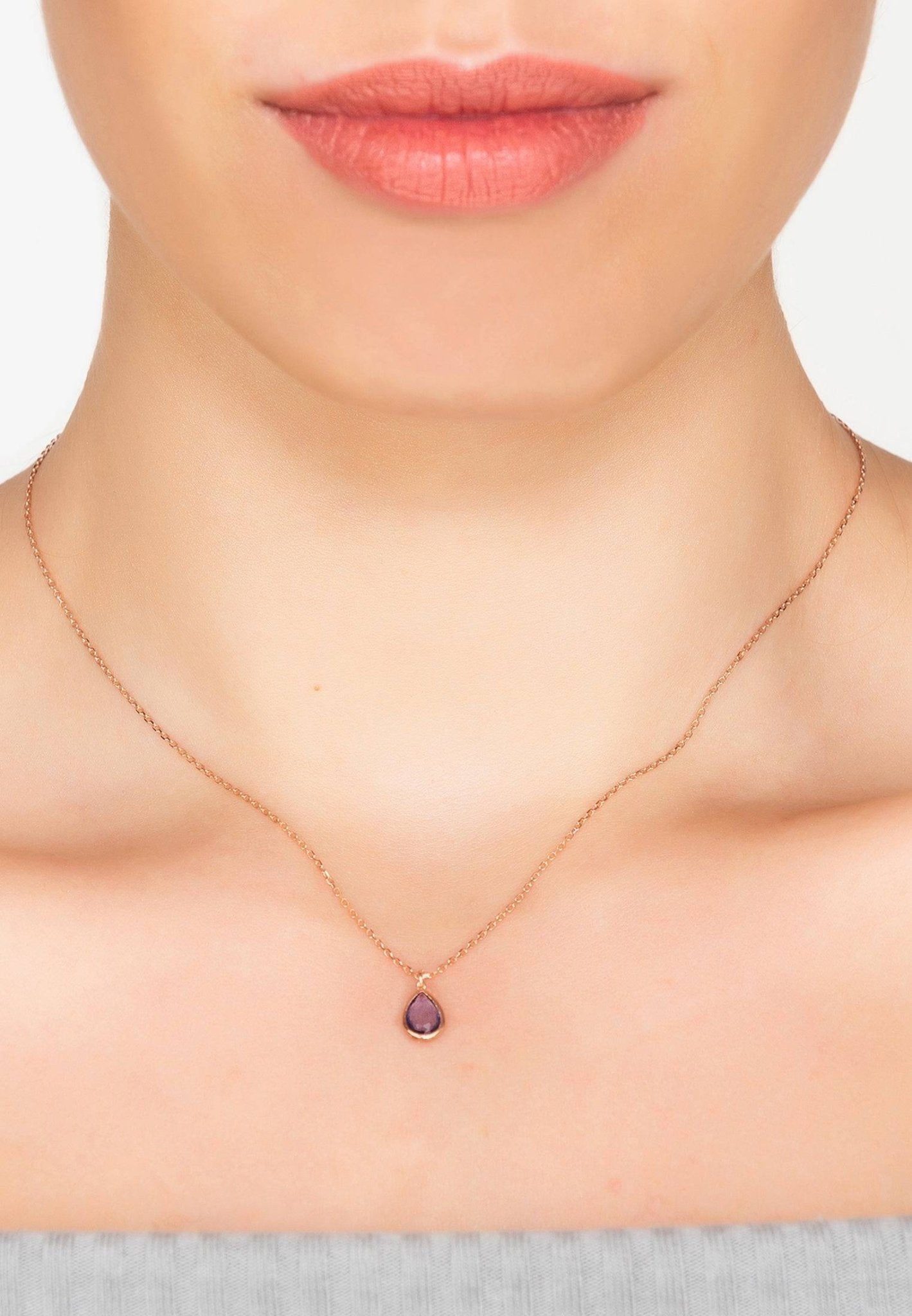 Pisa Mini Teardrop Necklace Rosegold Amethyst - LATELITA Necklaces