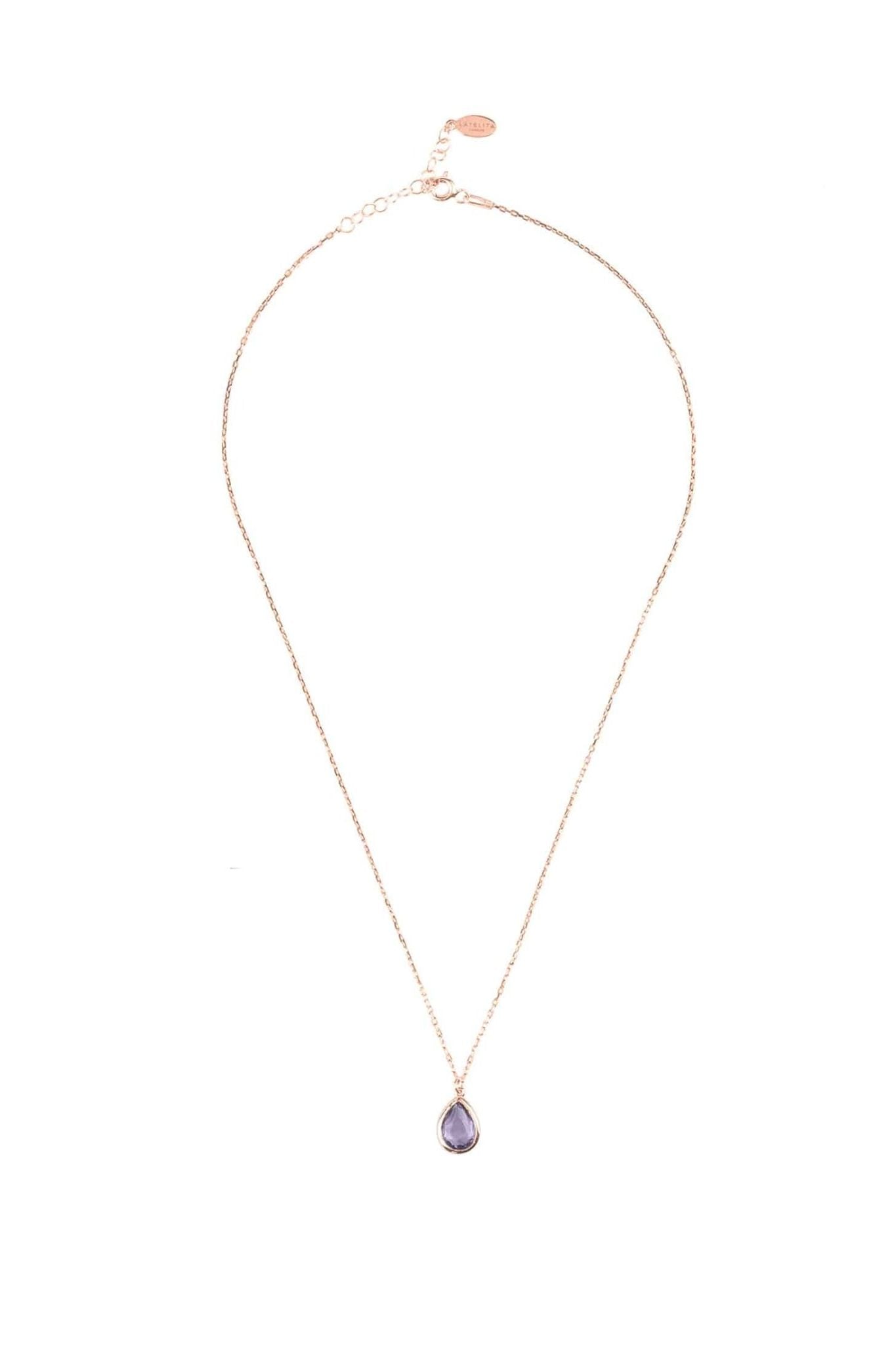 Pisa Mini Teardrop Necklace Rosegold Amethyst - LATELITA Necklaces