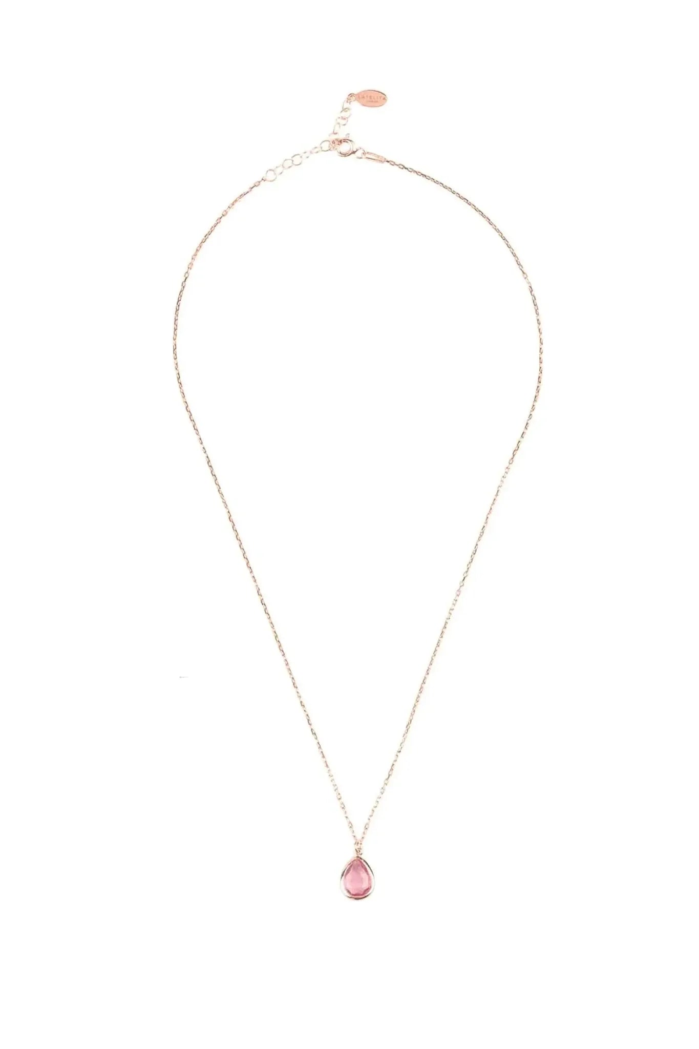 Pisa Mini Teardrop Necklace Rosegold Pink Tourmaline - LATELITA Necklaces