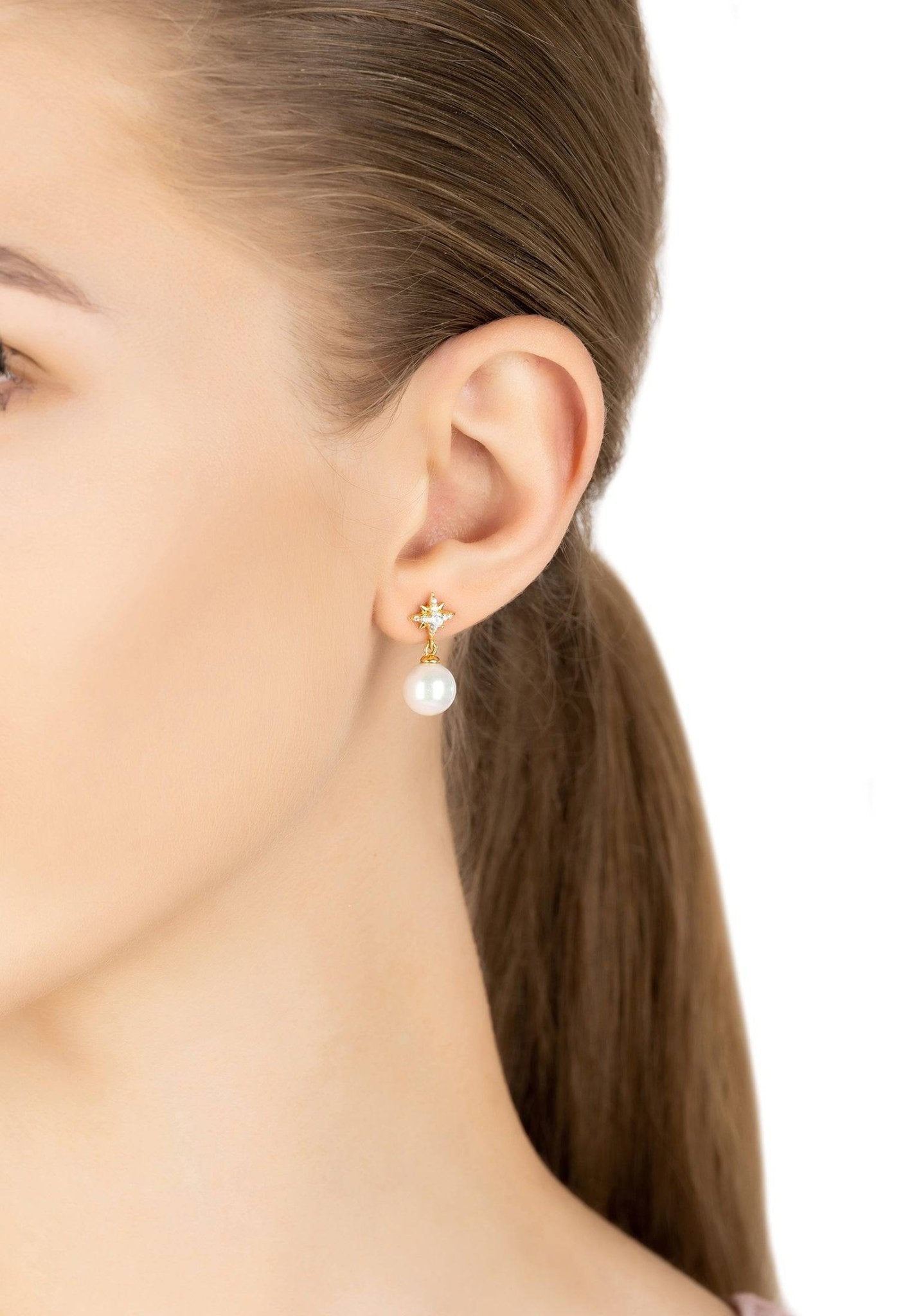 Polaris North Star Pearl Earrings Gold - LATELITA Earrings